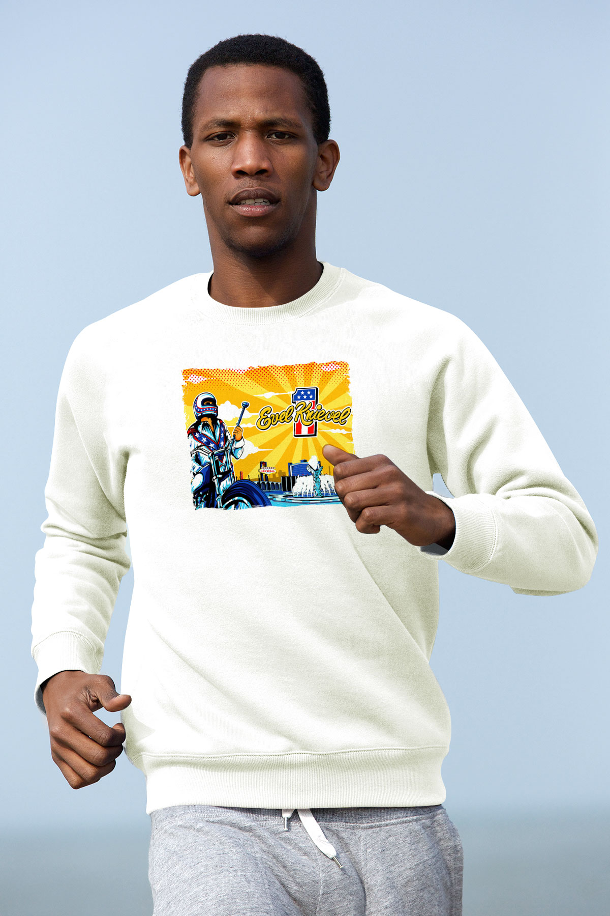 Evel Knievel Beyaz Unisex  Sweatshirt