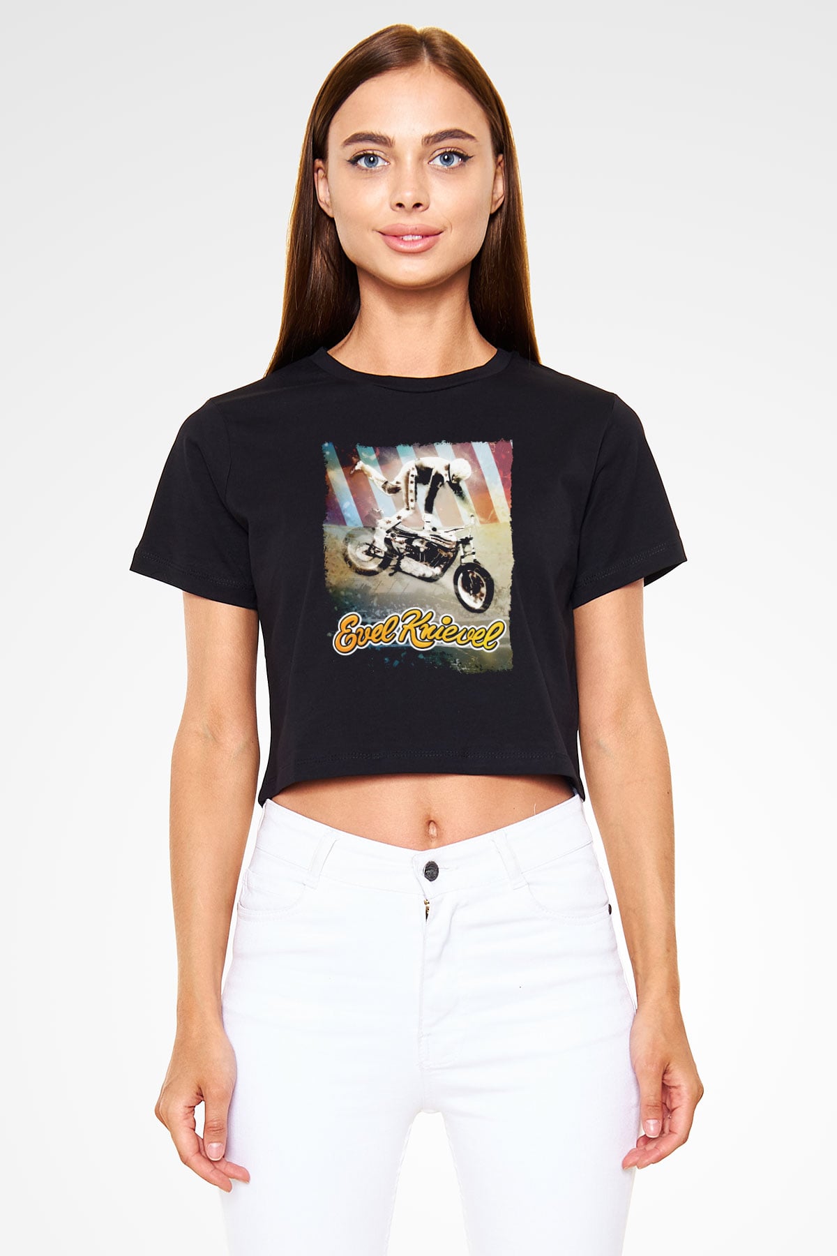Evel Knievel Siyah   Crop Top Tişört