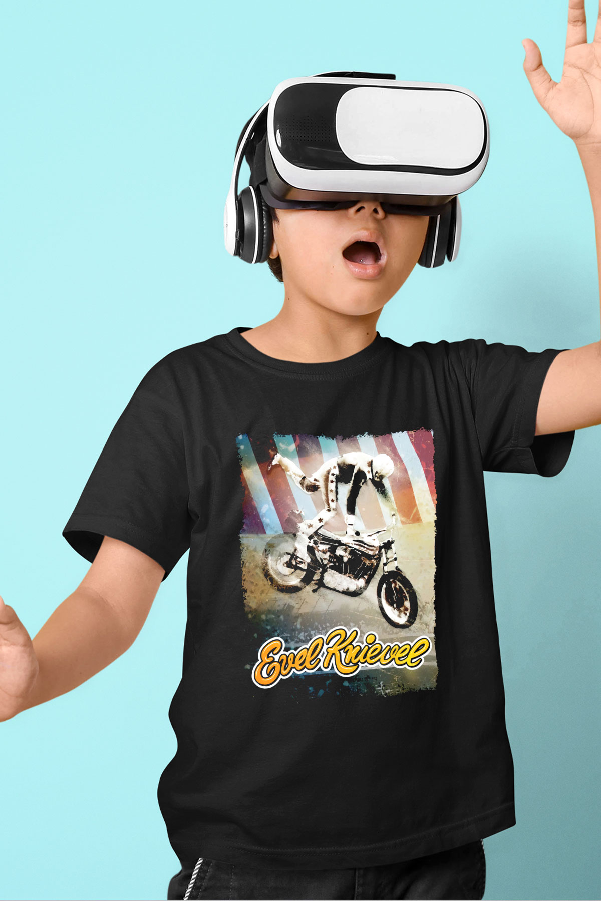 Evel Knievel Siyah Unisex  Çocuk Tişört