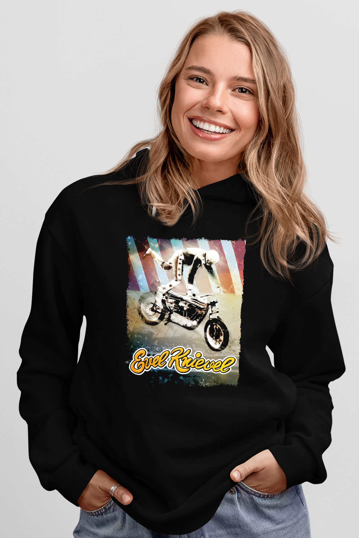 Evel Knievel Siyah Unisex Hoodie