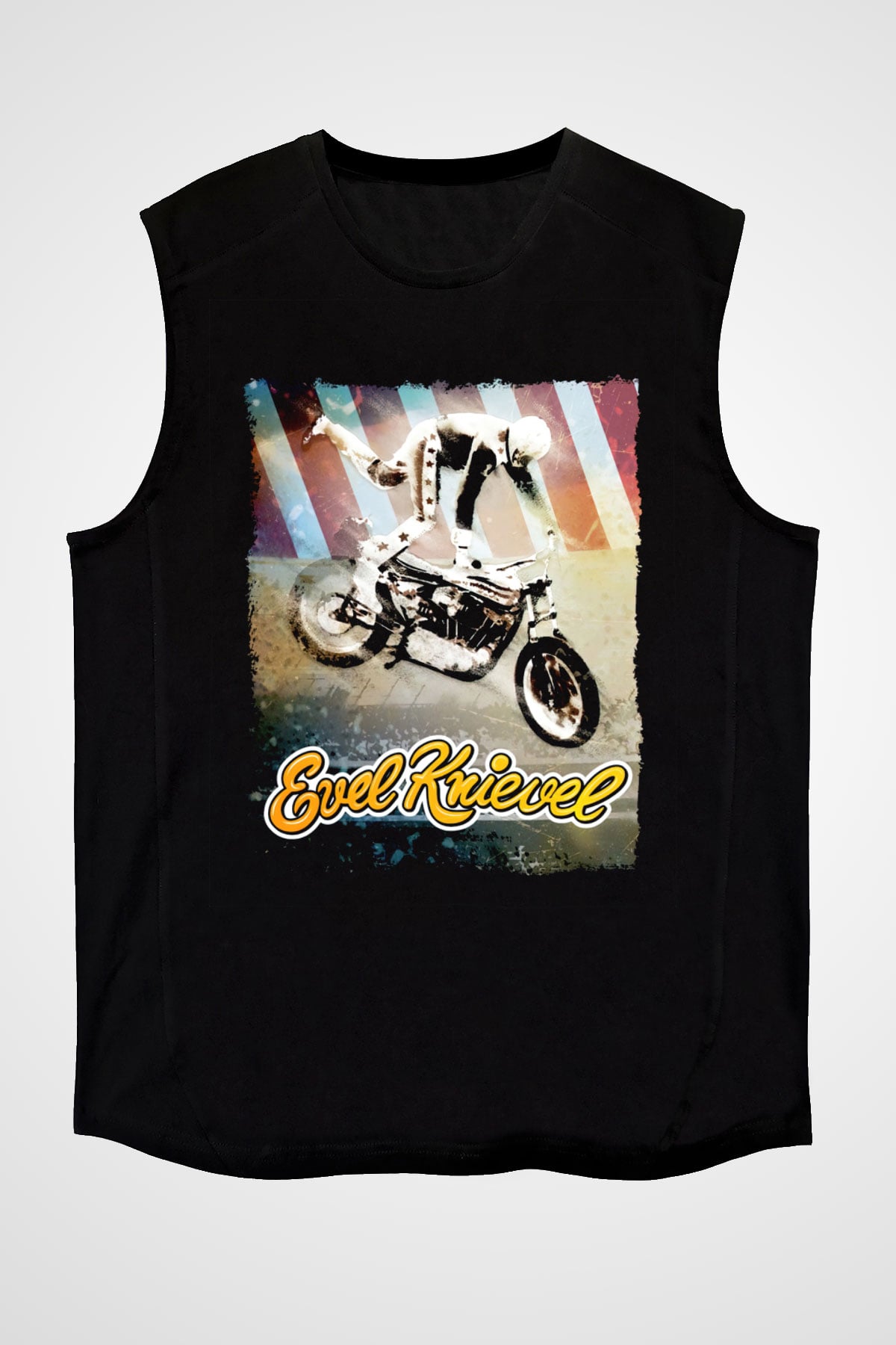Evel Knievel Siyah Unisex  Kolsuz Tişört