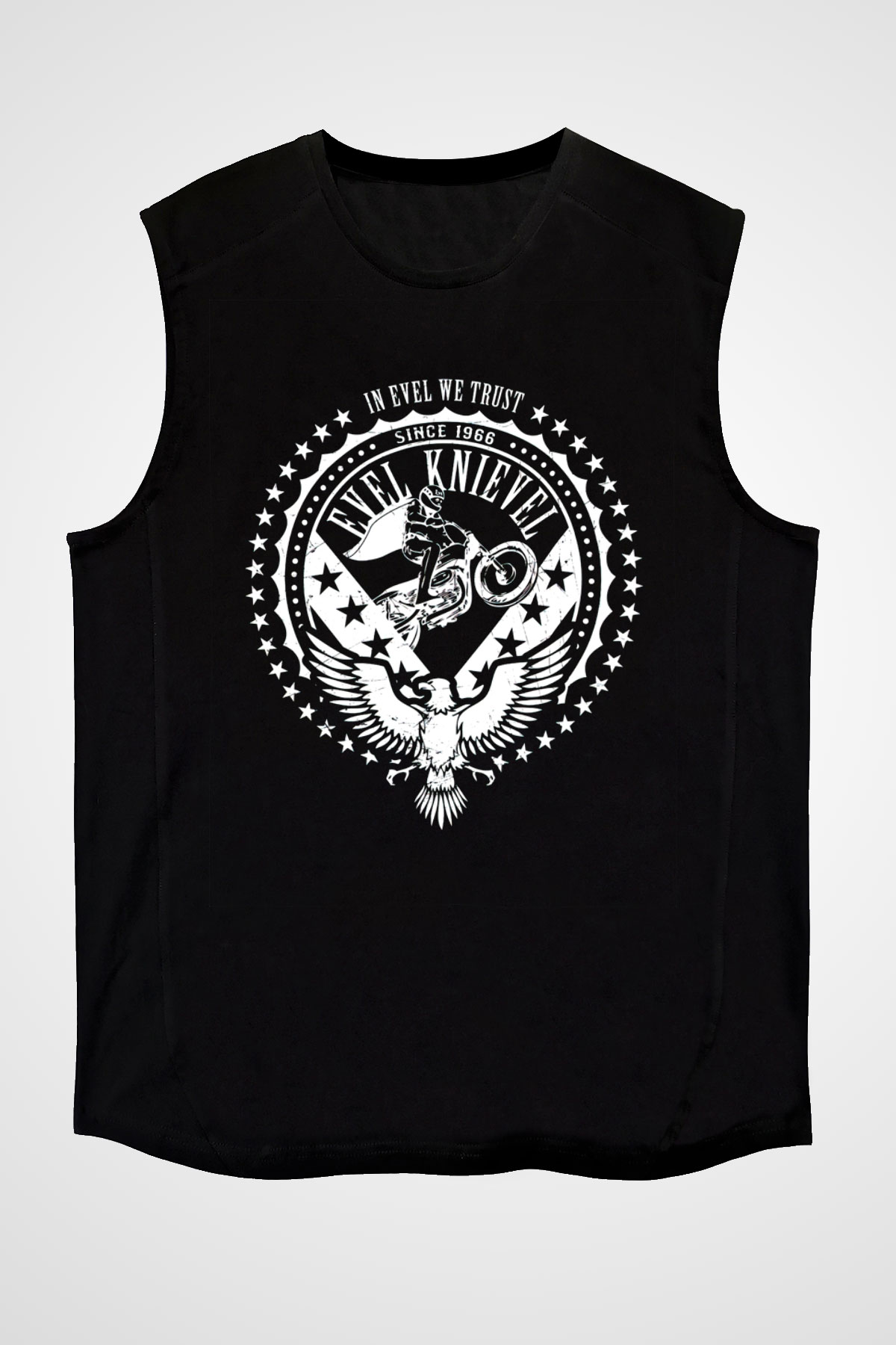 Evel Knievel Siyah Unisex  Kolsuz Tişört