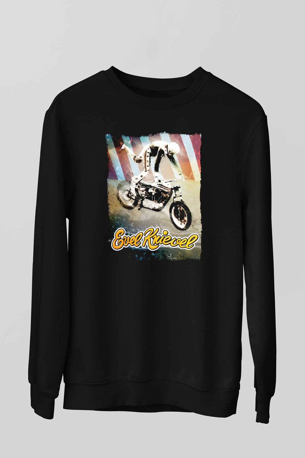 Evel Knievel Siyah Unisex  Sweatshirt