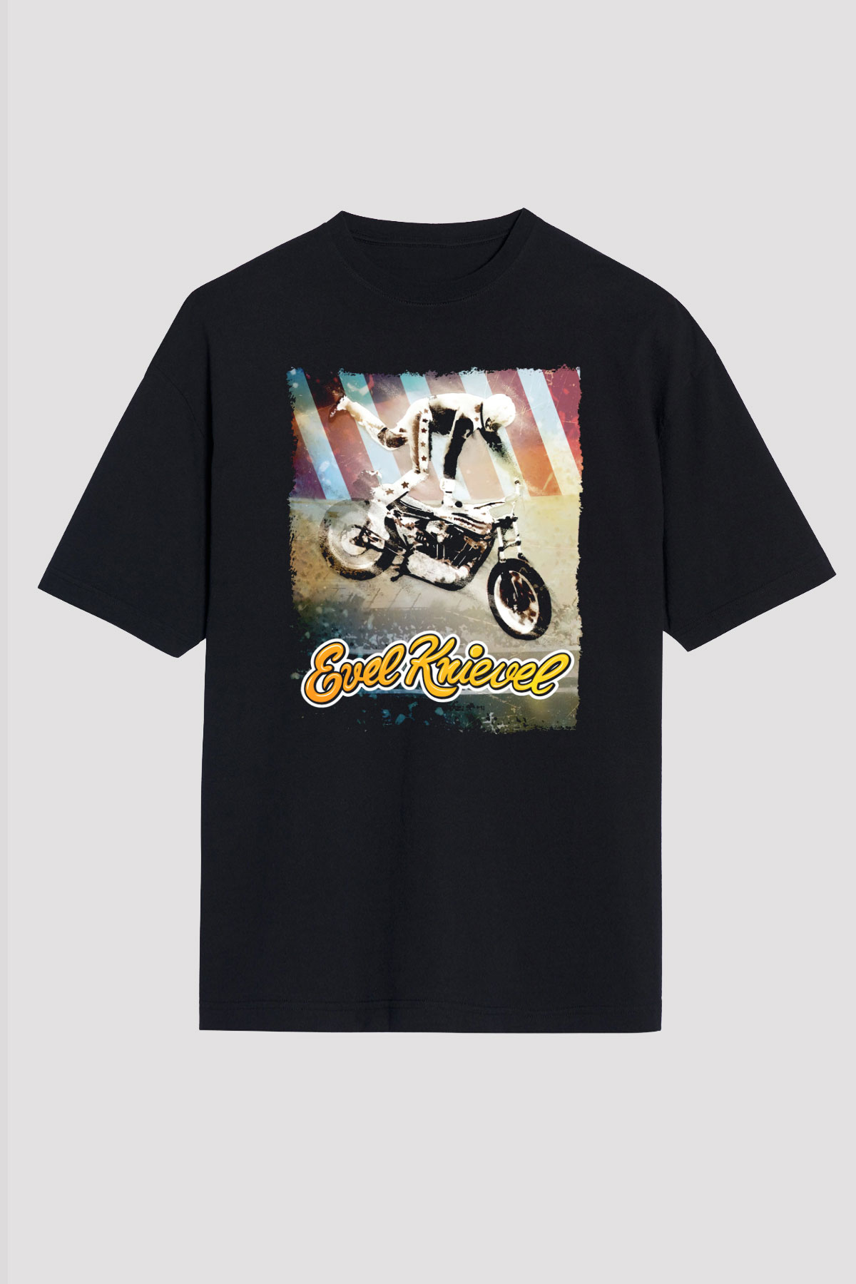 Evel Knievel Siyah Oversize Tişört