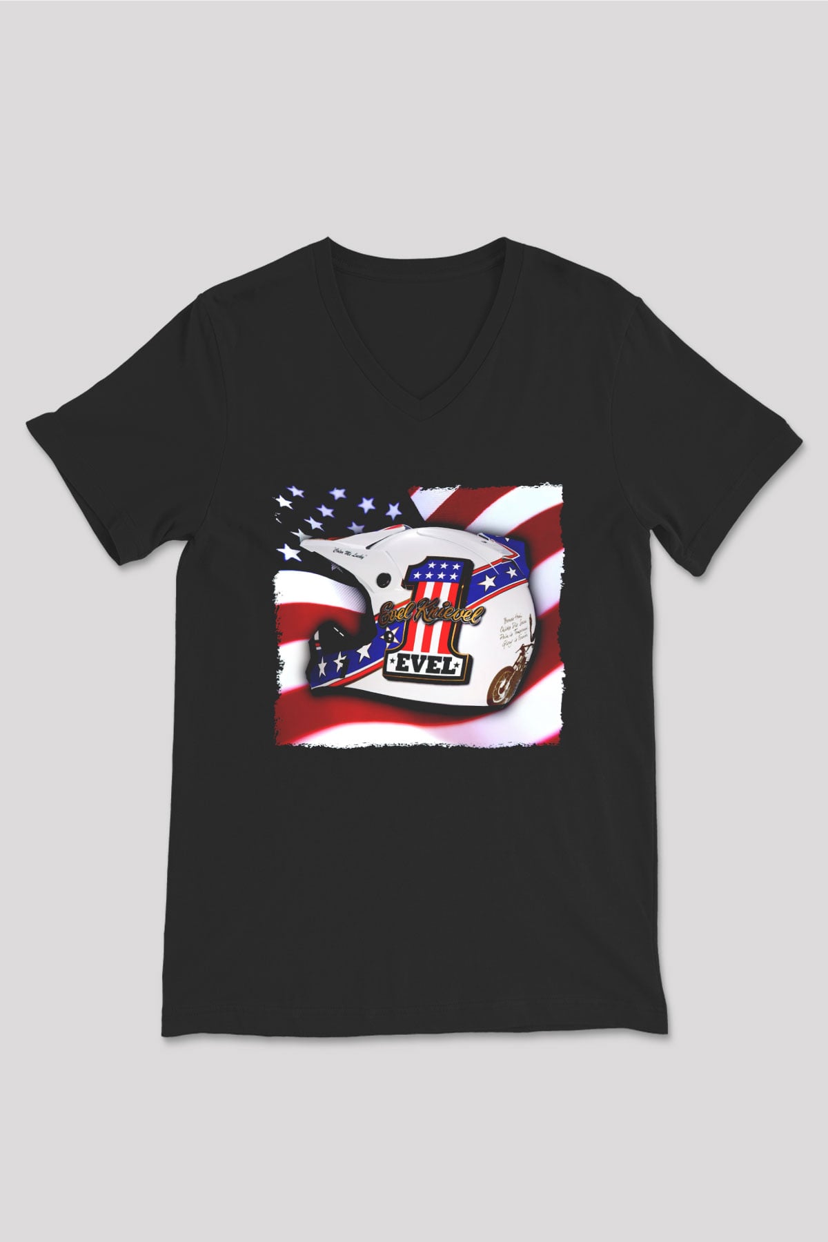 Evel Knievel Siyah Unisex  V Yaka Tişört