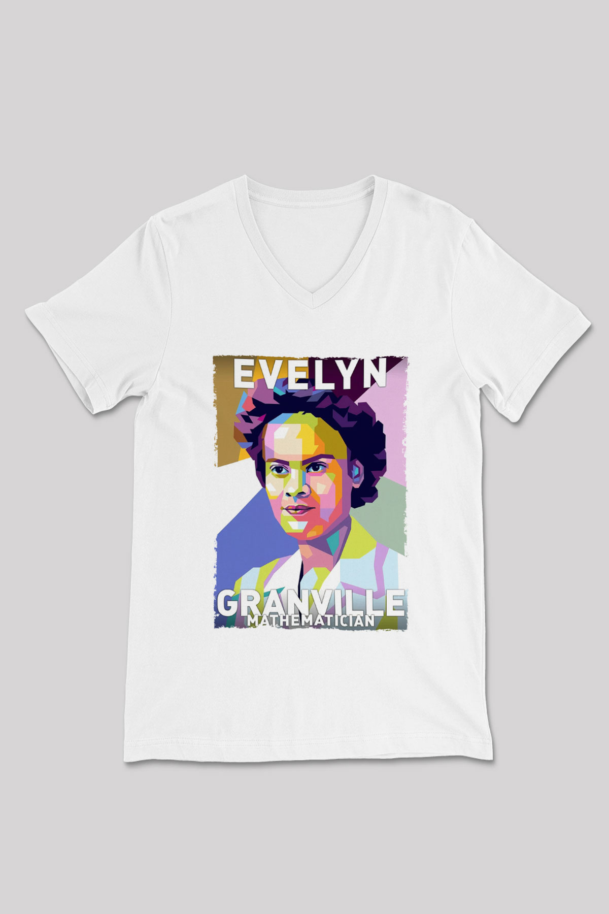 Evelyn Granville Baskılı Unisex V Yaka Beyaz Tişört - Tshirt