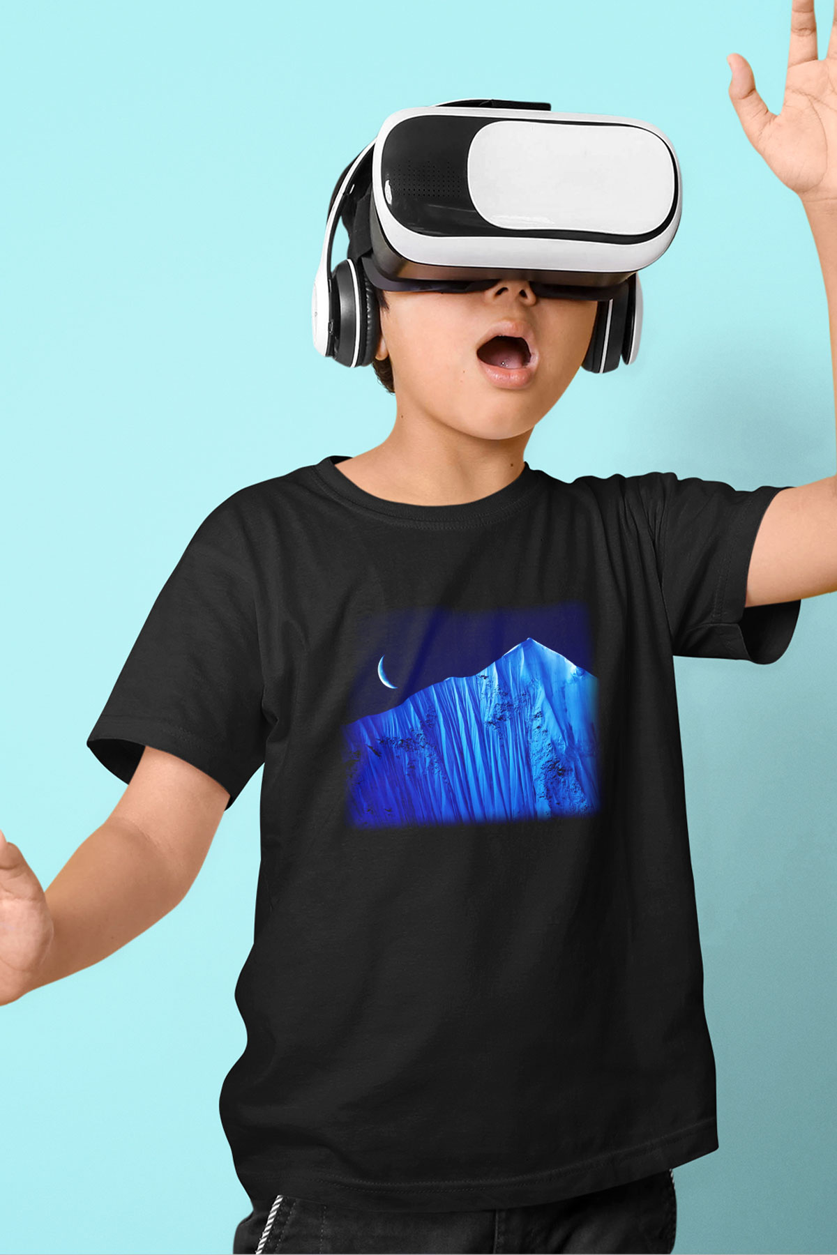 Everest Baskılı Siyah Unisex Çocuk Tişört