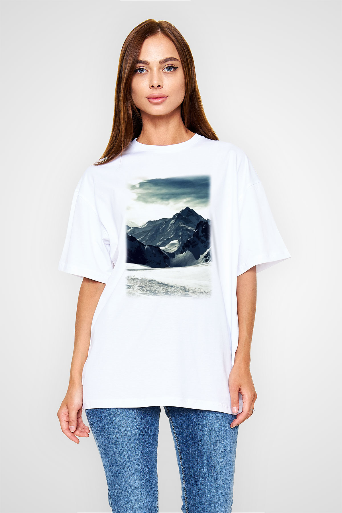 Everest Beyaz Unisex Oversize Tişört T-Shirt
