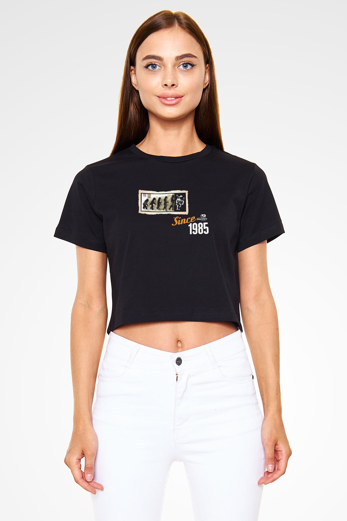 Evrim Astronot Baskılı Crop Top Kadın Tİşört - Tshirt