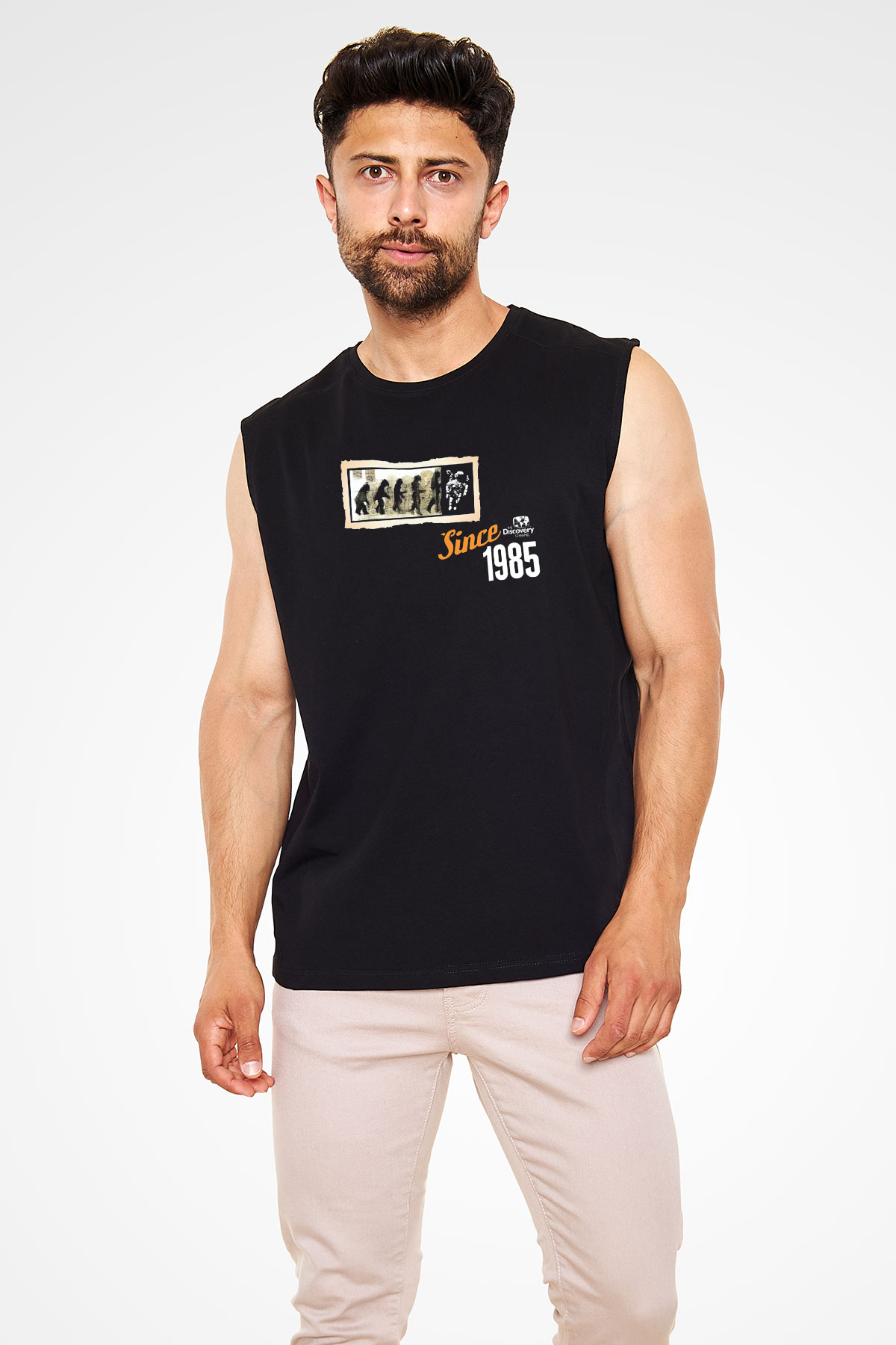 Evrim Astronot Baskılı Unisex Kolsuz Siyah Tişört - Tshirt
