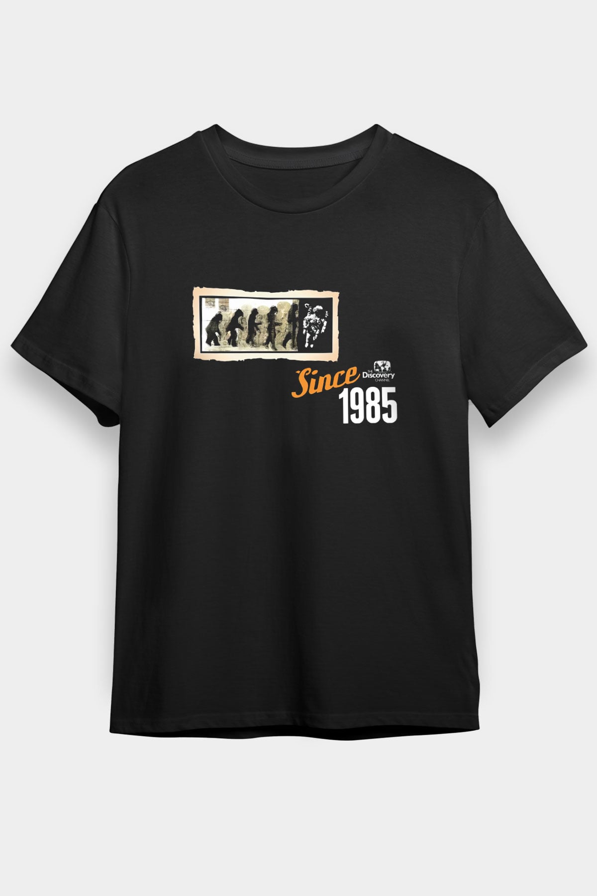 Evrim Astronot Baskılı Unisex Siyah Tişört - Tshirt