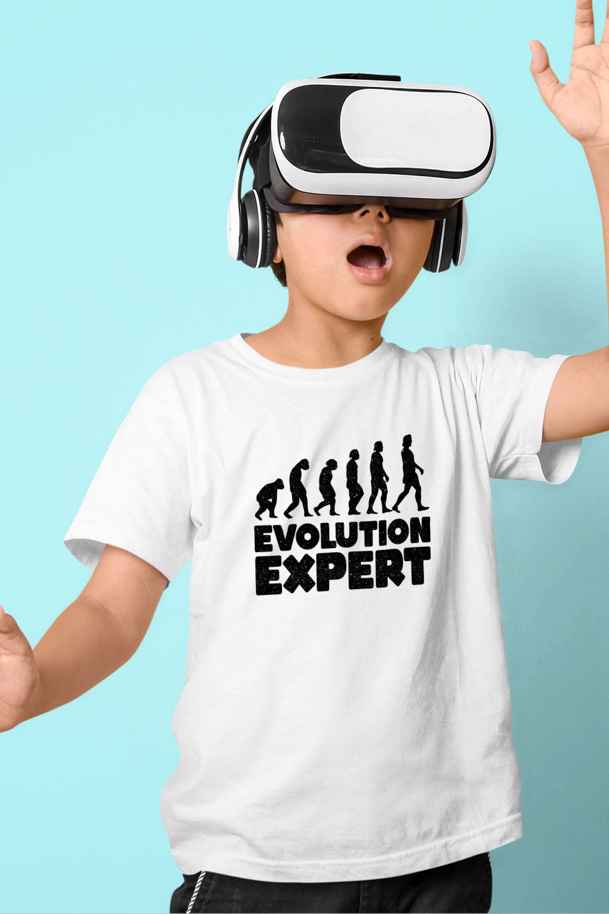 Evrim Biyoloji Baskılı Unisex Beyaz Çocuk Tişörtü - Tshirt