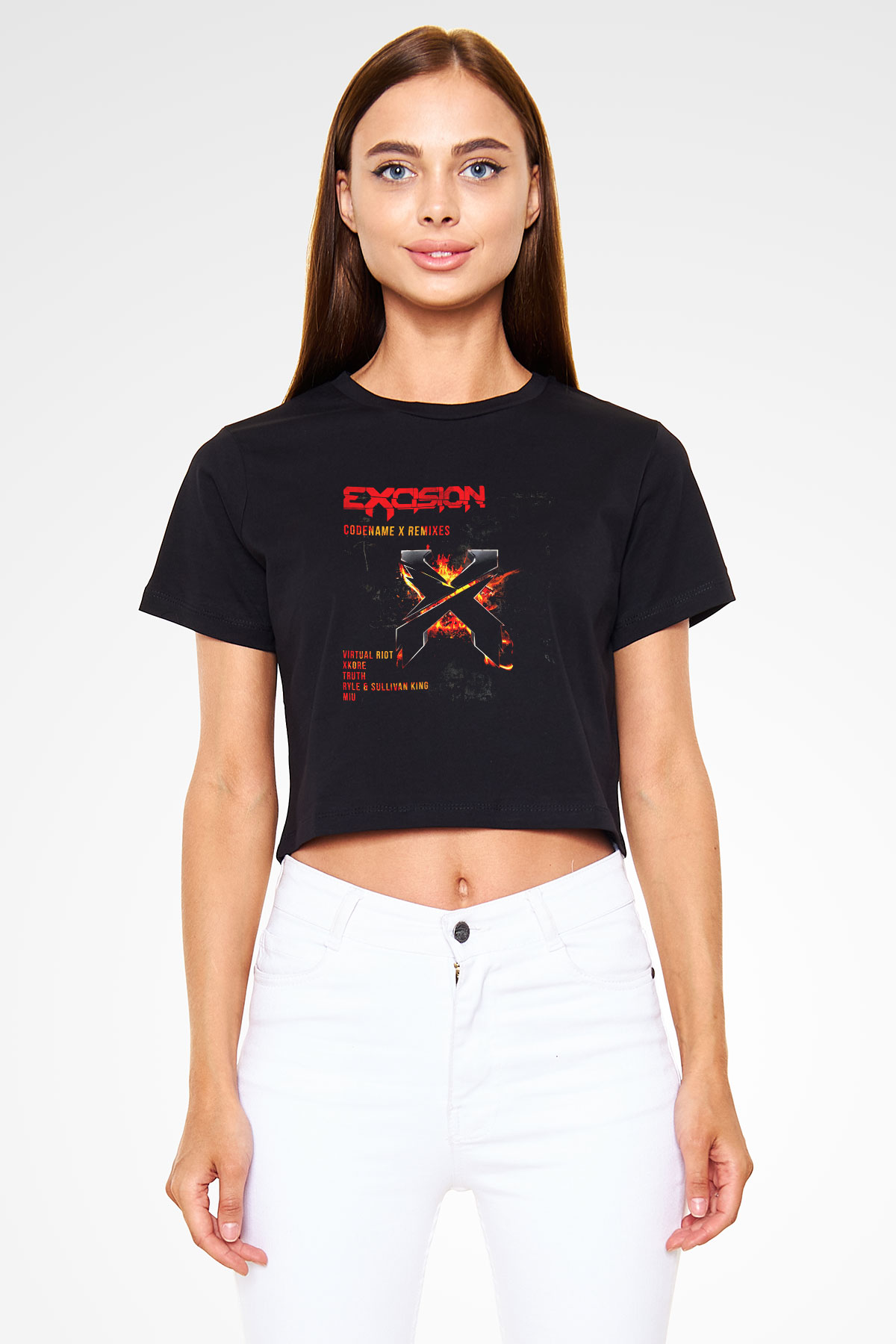 Excision Siyah Crop Top Tişört