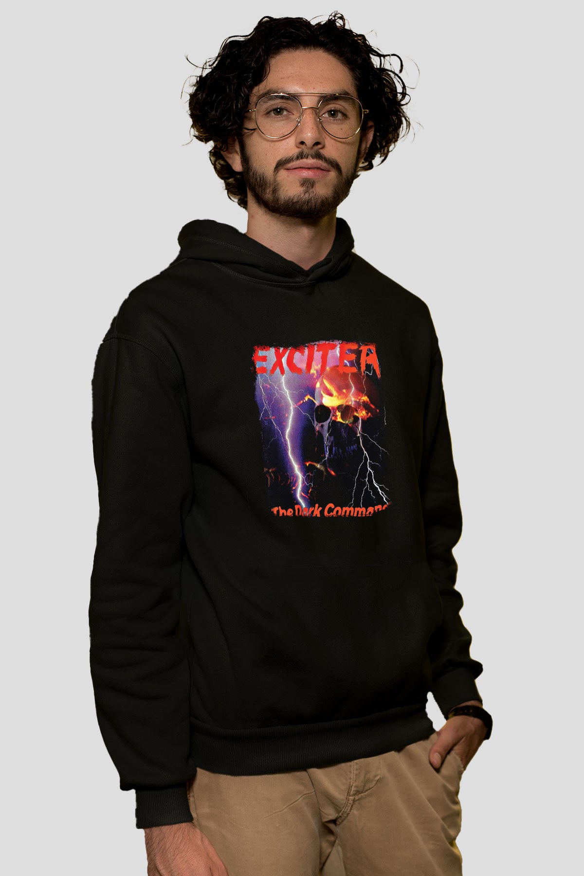 Exciter Baskılı Unisex Siyah Hoodie