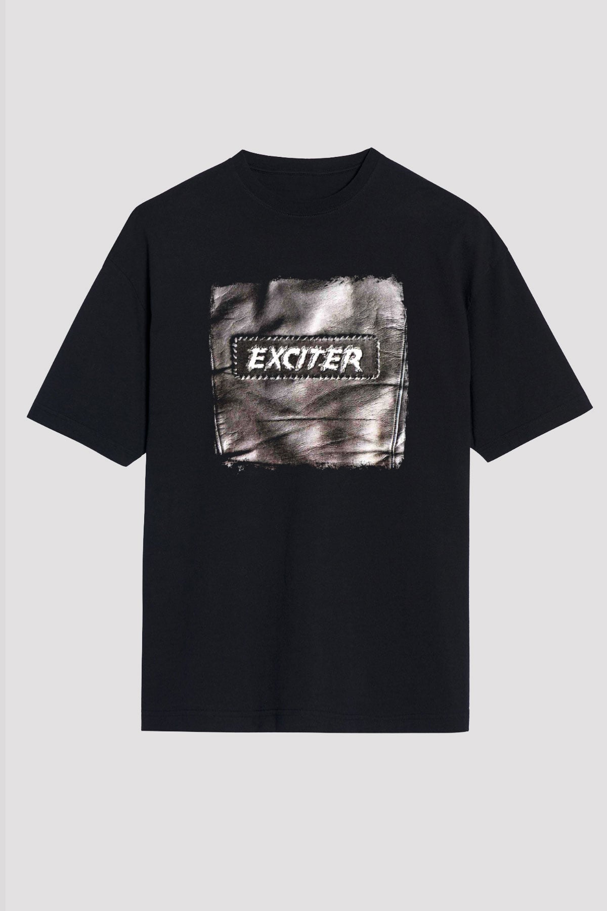 Exciter Baskılı Unisex Siyah Oversize Tişört