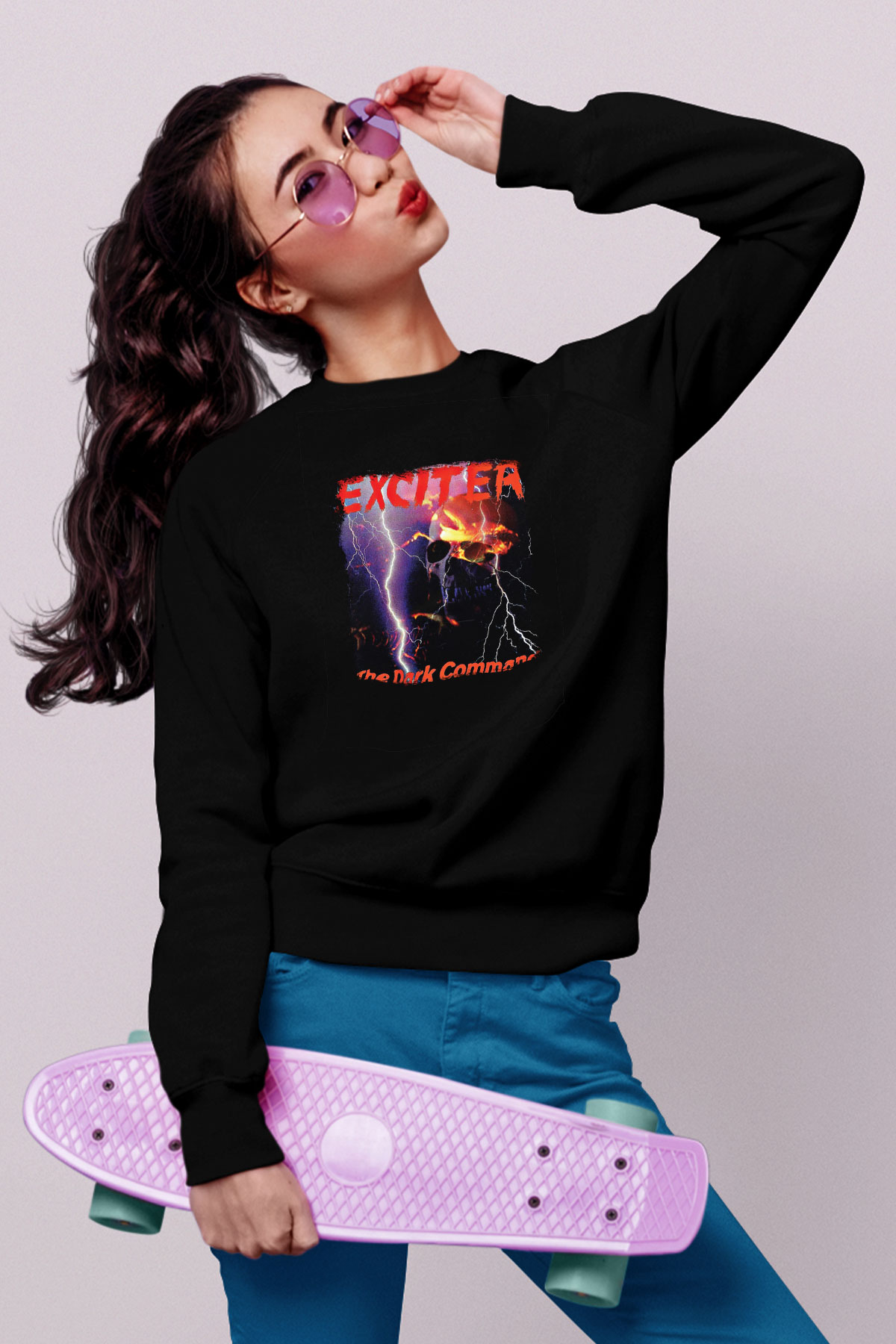 Exciter Baskılı Unisex Siyah Sweatshirt