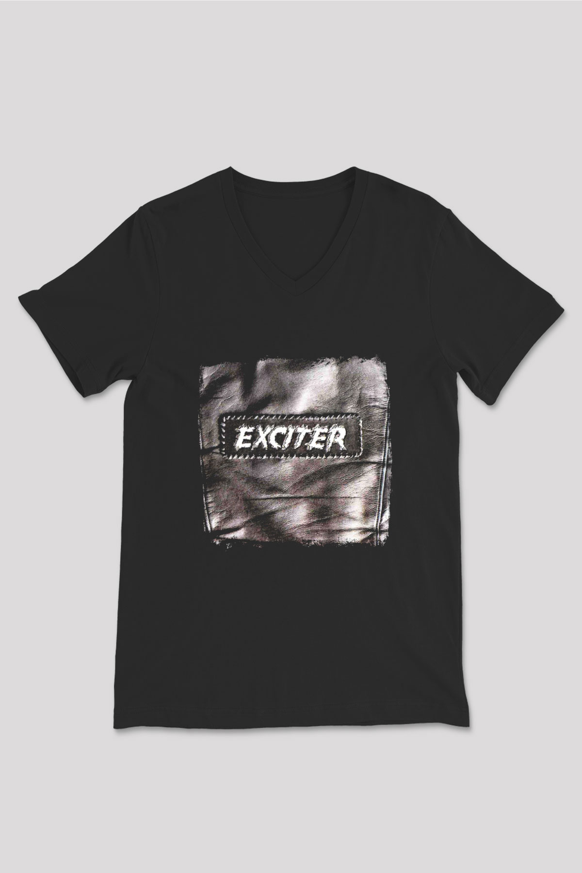 Exciter Baskılı Unisex Siyah V Yaka Tişört