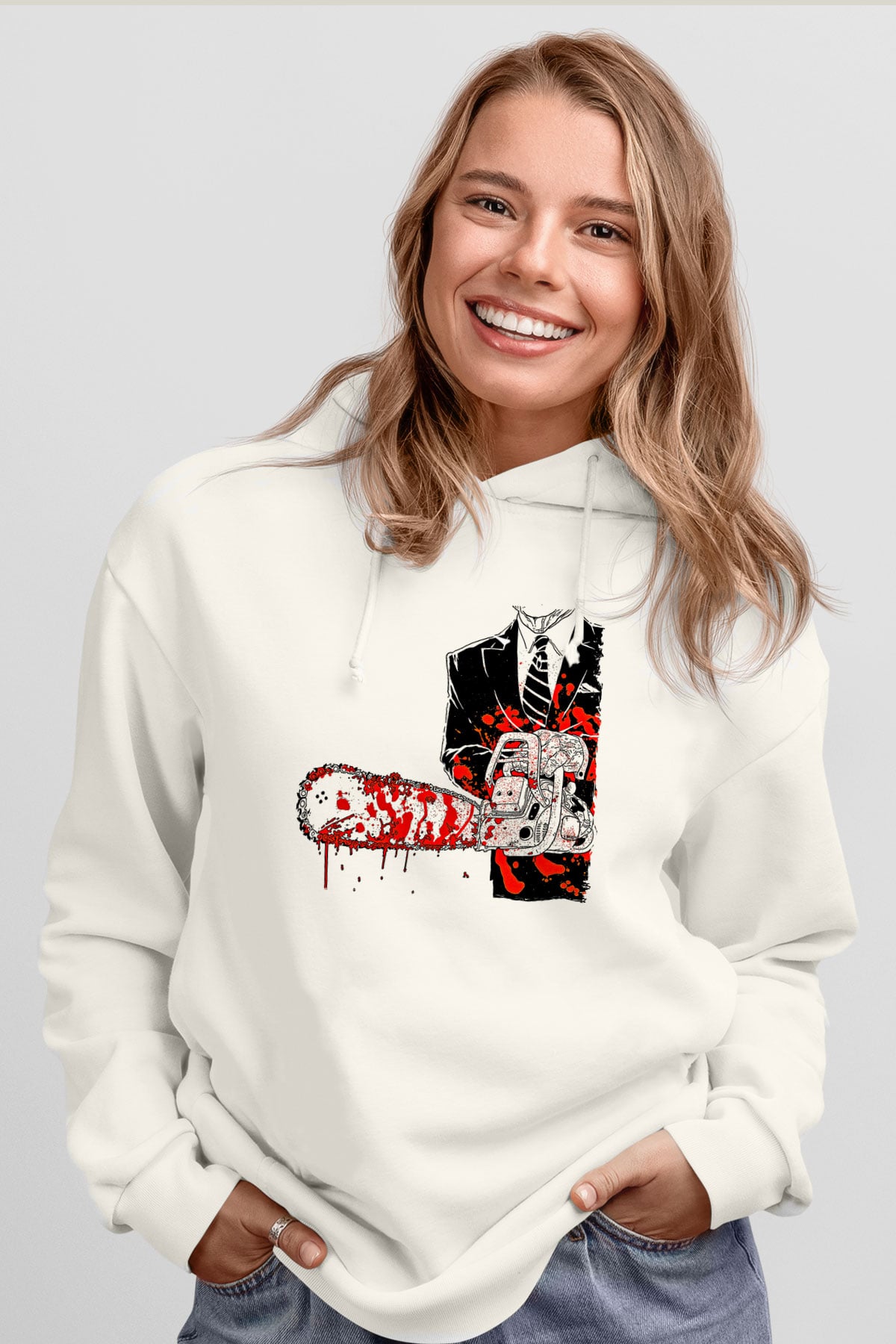 Exhumed Baskılı Beyaz Unisex Kapüşonlu Sweatshirt