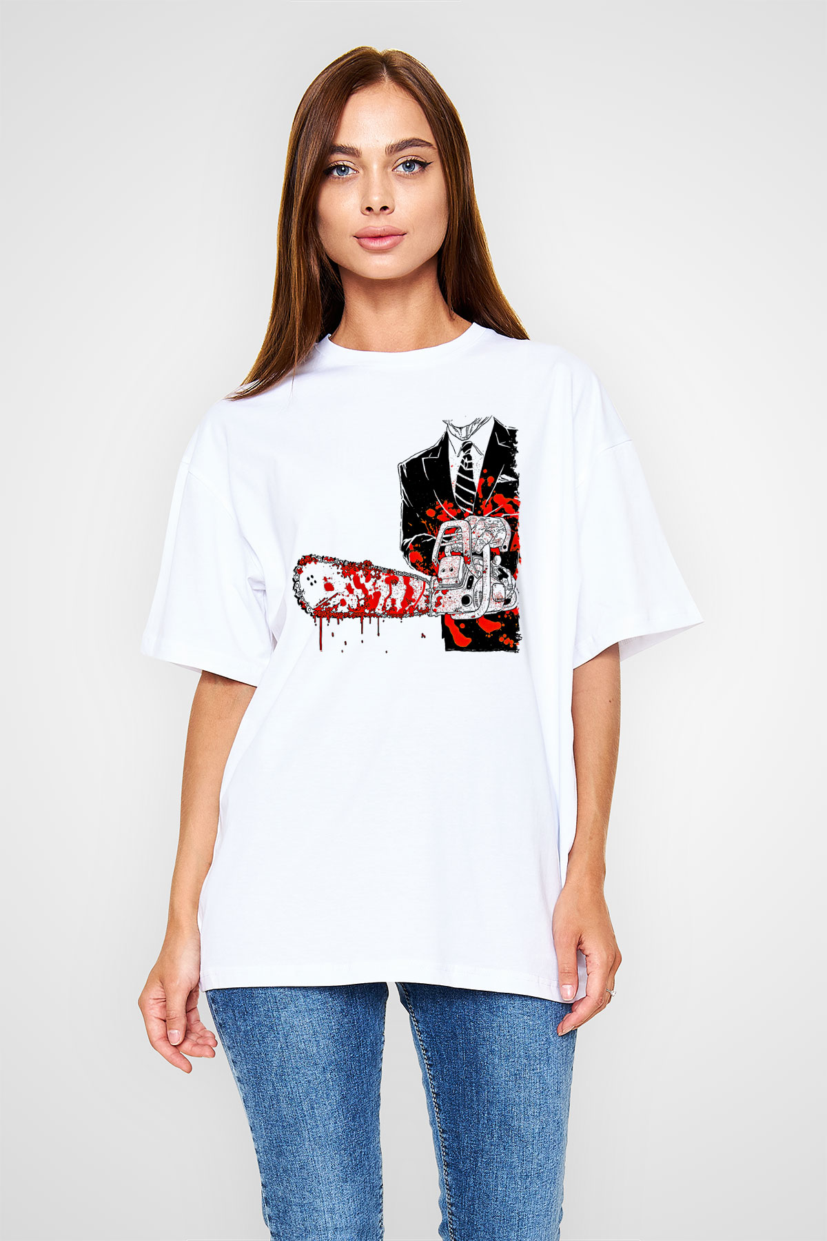 Exhumed Baskılı Beyaz Unisex Oversize Tişört - Tshirt