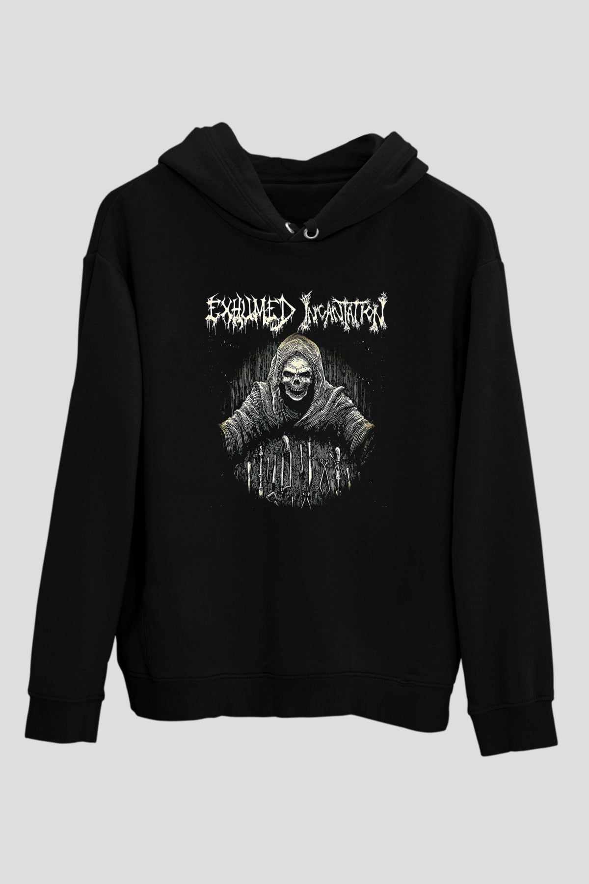 Exhumed Baskılı Unisex Siyah Kapüşonlu Sweatshirt