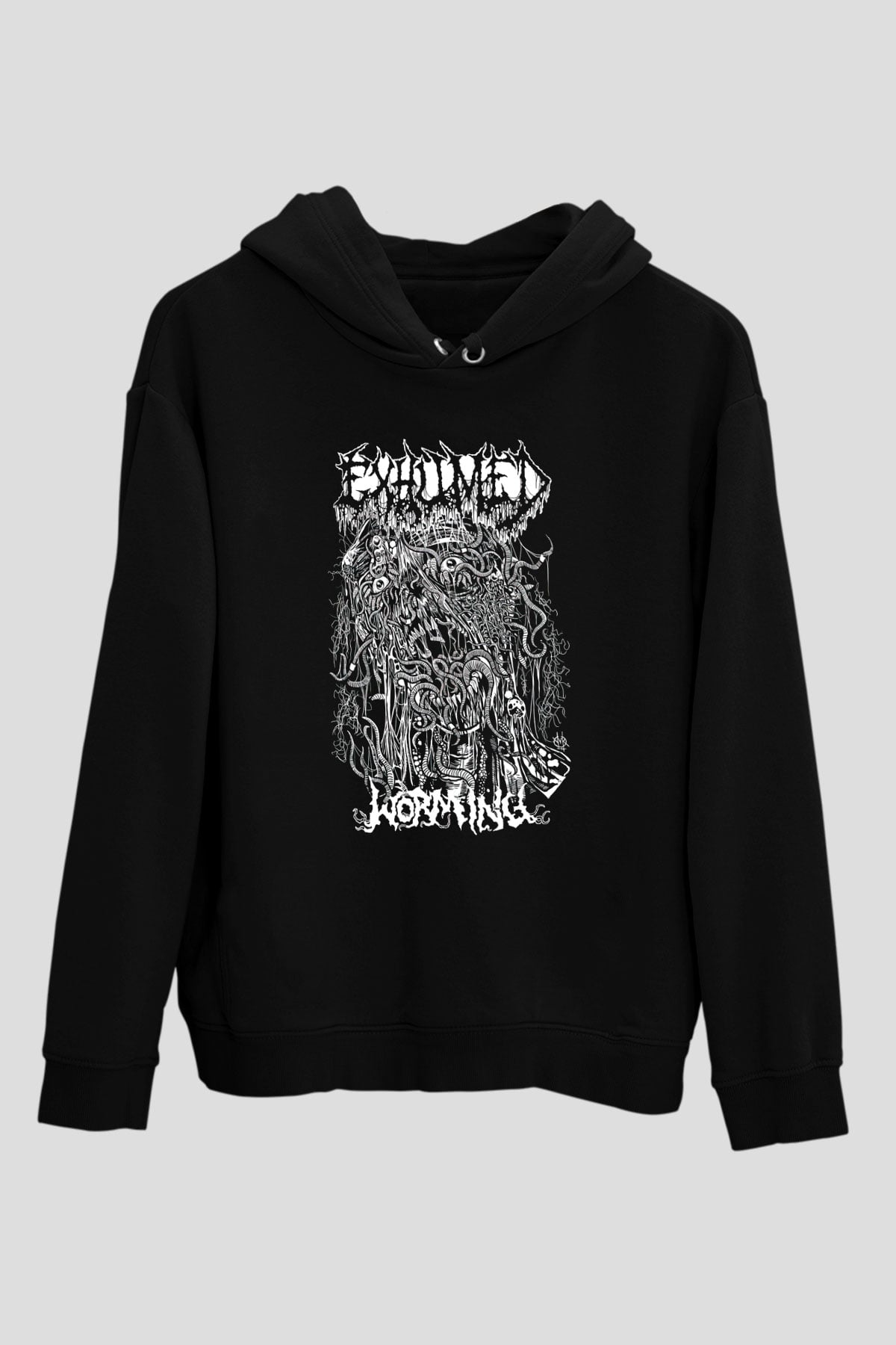 Exhumed Baskılı Unisex Siyah Kapüşonlu Sweatshirt