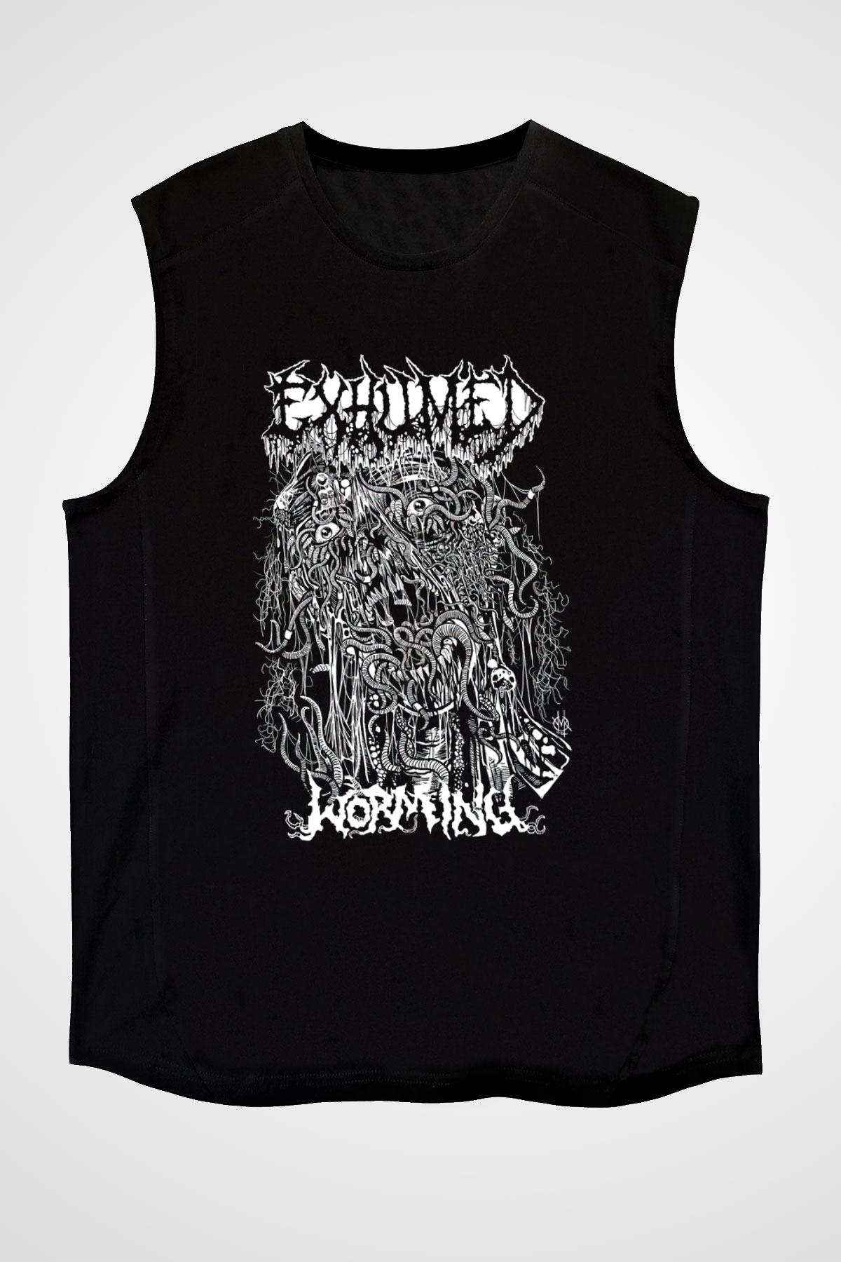 Exhumed Baskılı Unisex Siyah Kolsuz Tişört - Tshirt