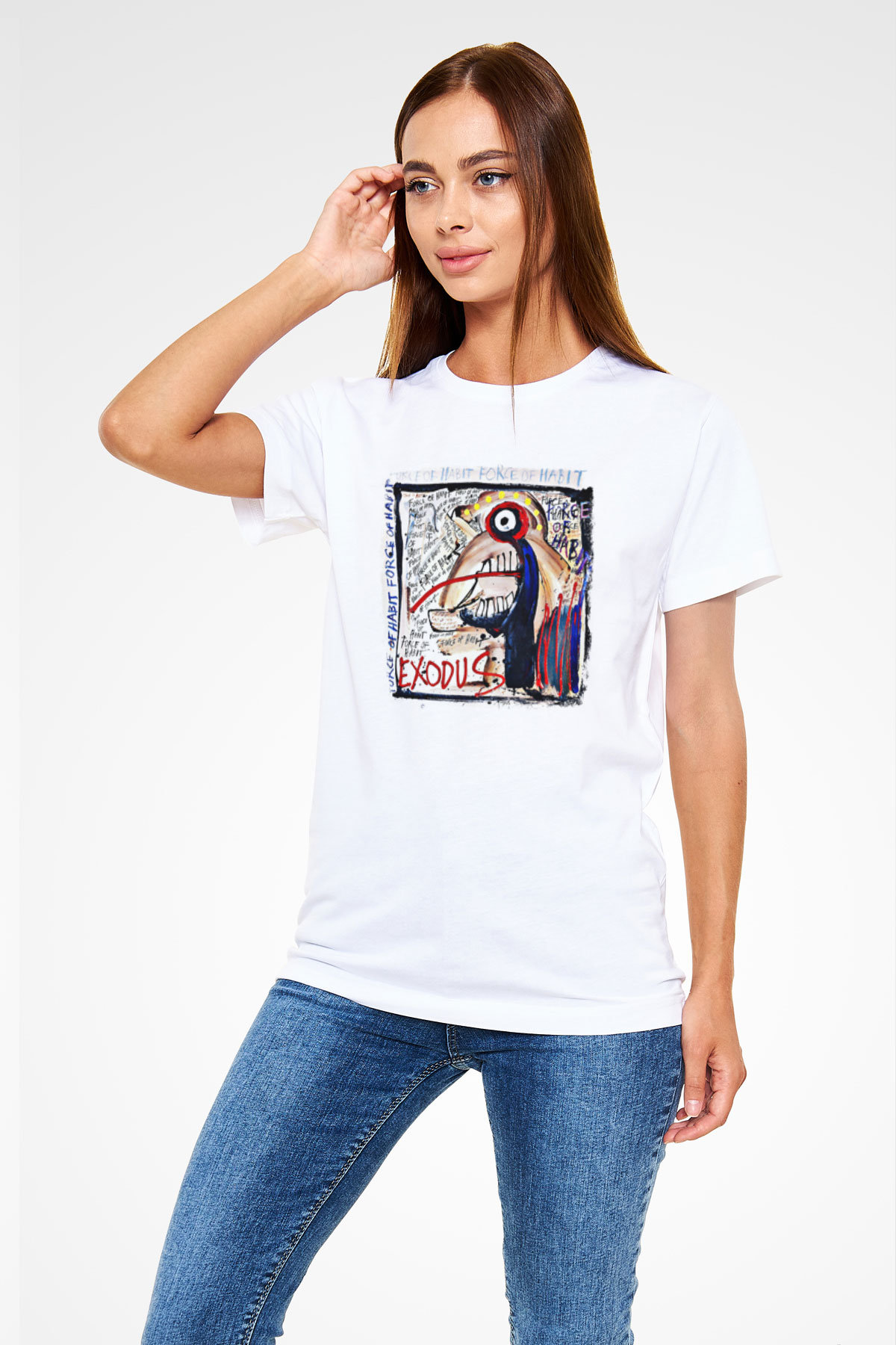 Exodus Baskılı Unisex Beyaz Tişört