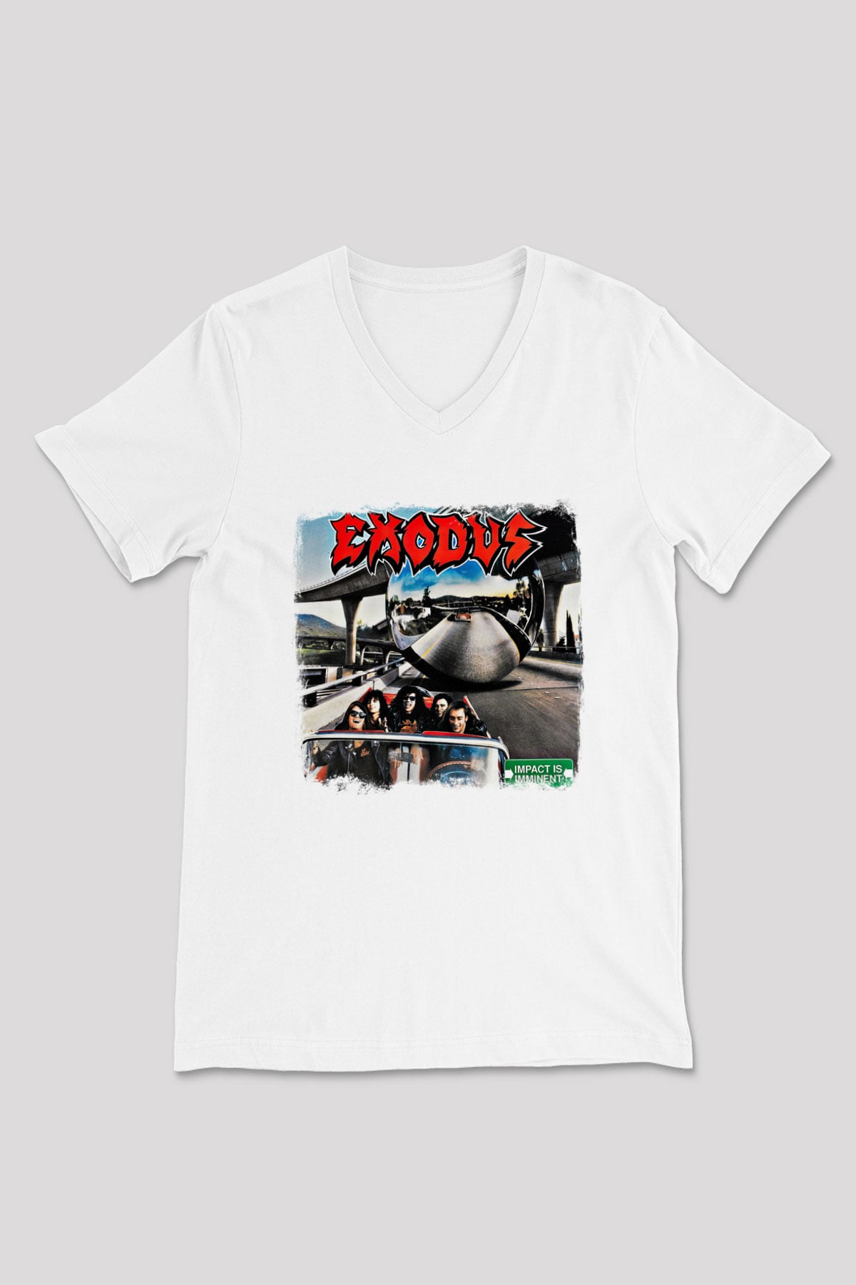 Exodus Baskılı Unisex Beyaz V Yaka Tişört