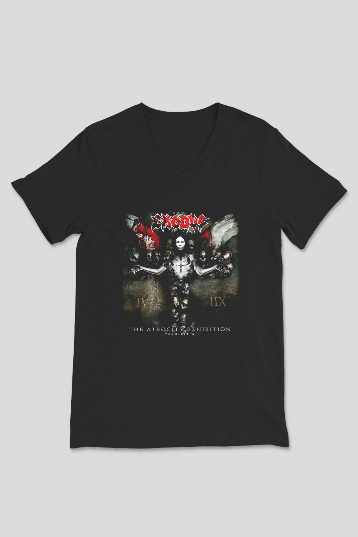 Exodus Siyah Unisex V Yaka Tişört T-Shirt