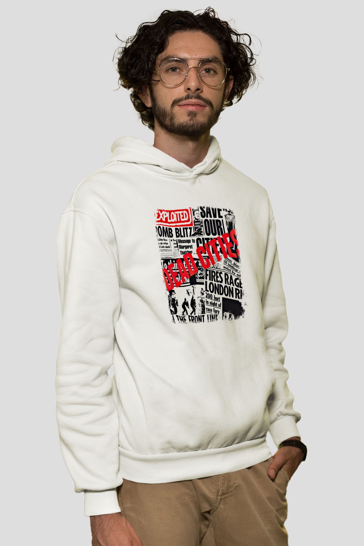 Exploited Baskılı Unisex Beyaz Hoodie