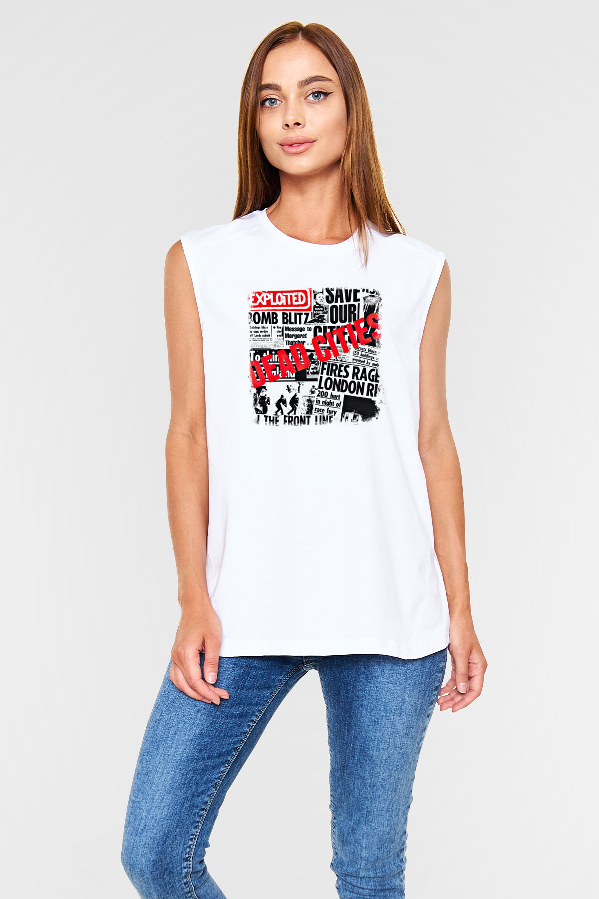 Exploited Baskılı Unisex Beyaz Kolsuz Tişört