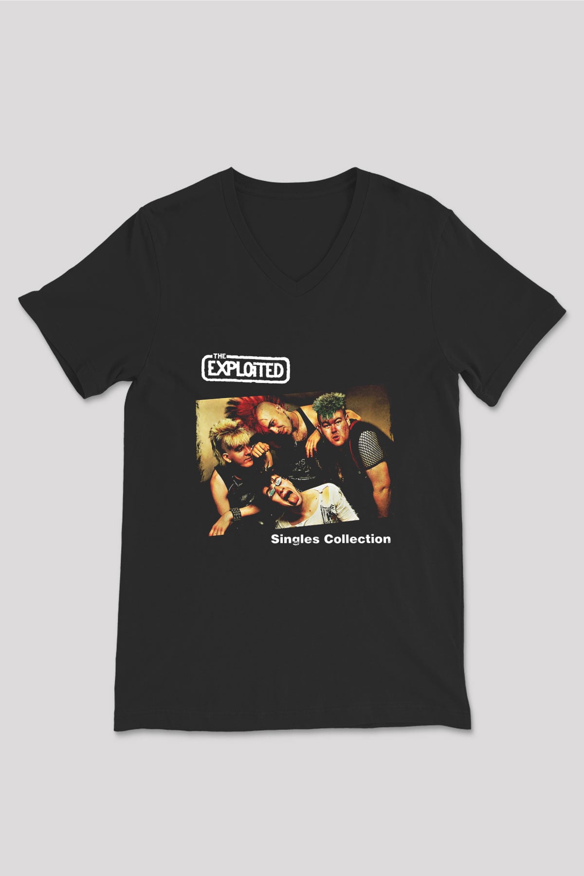 Exploited Baskılı Unisex Siyah V Yaka Tişört