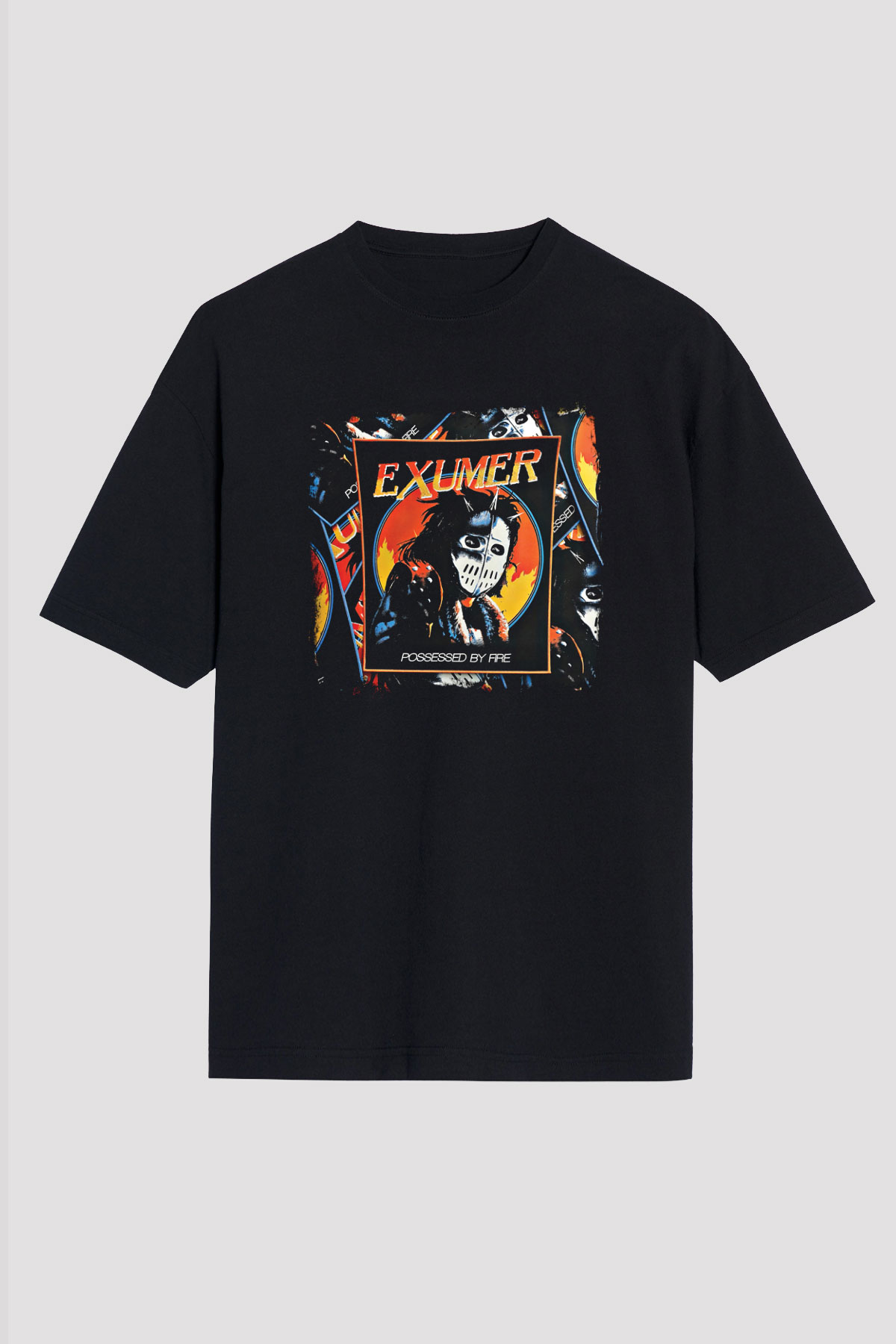 Exumer Baskılı Unisex Siyah Oversize Tişört