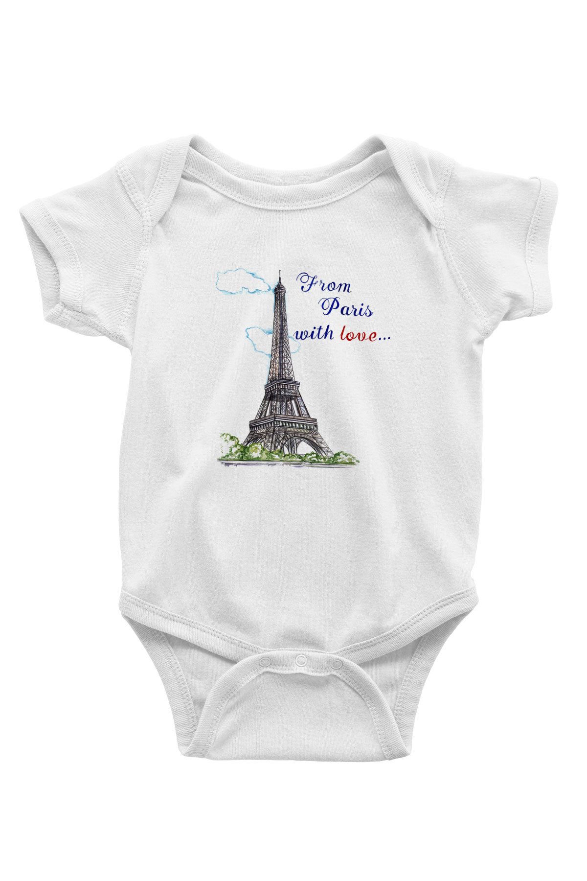 Eyfel Kulesi Baskılı Beyaz Unisex Bebek Body - Zıbın