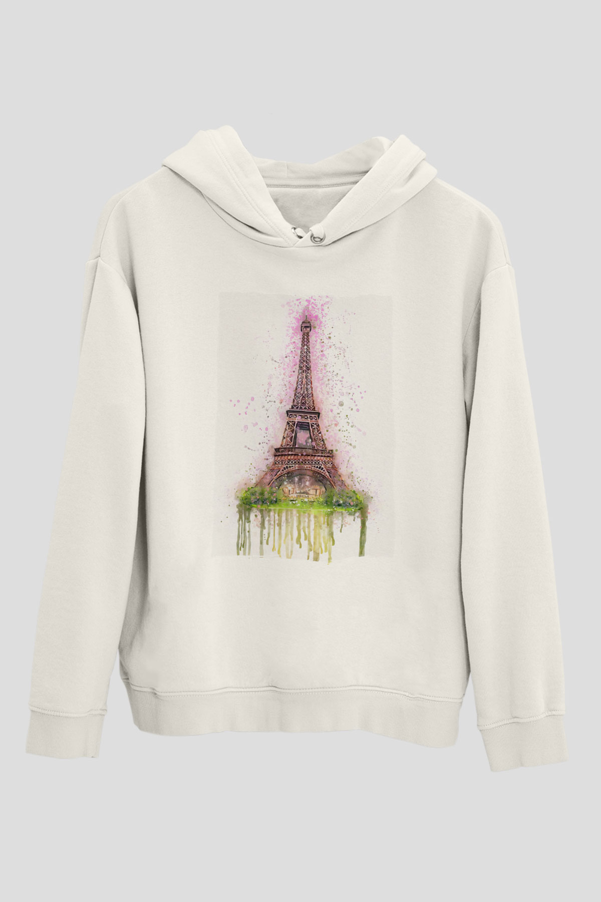 Eyfel Kulesi Beyaz Unisex Hoodie