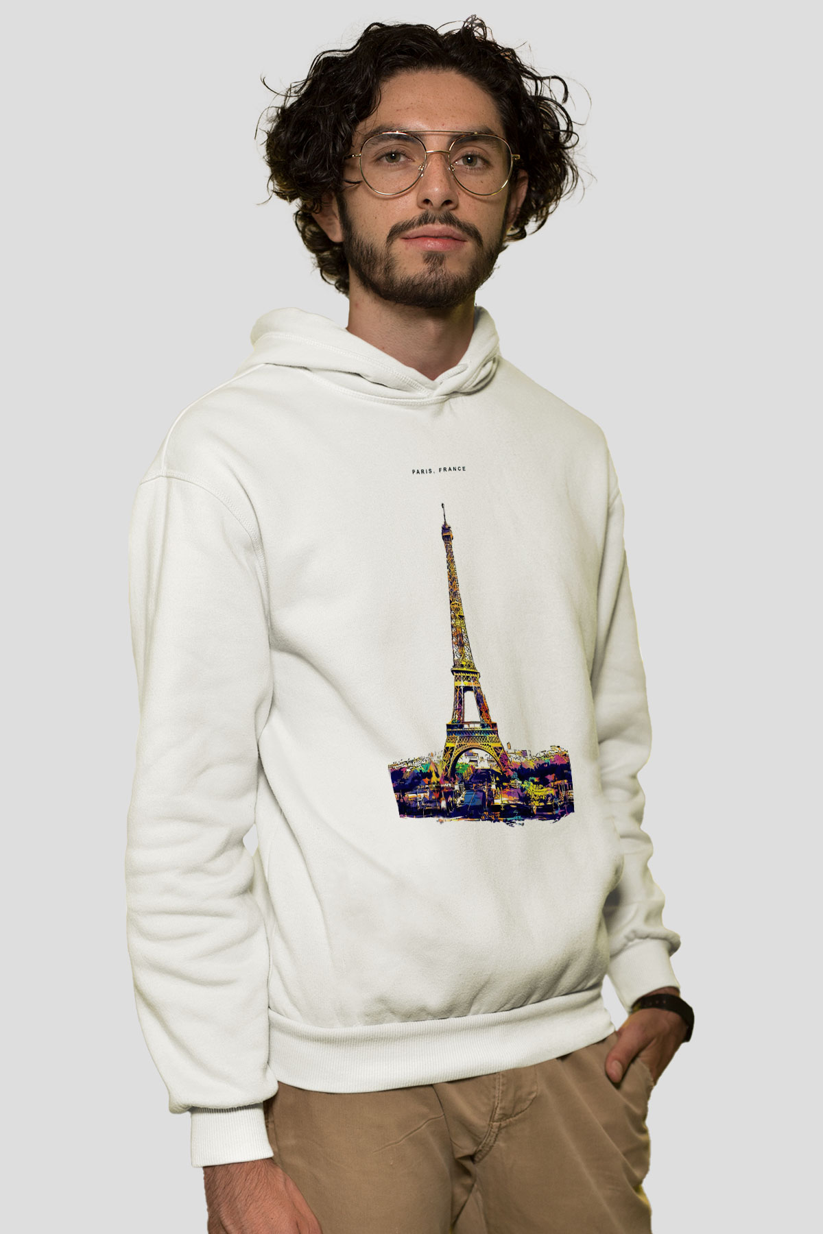 Eyfel Kulesi Beyaz Unisex Hoodie
