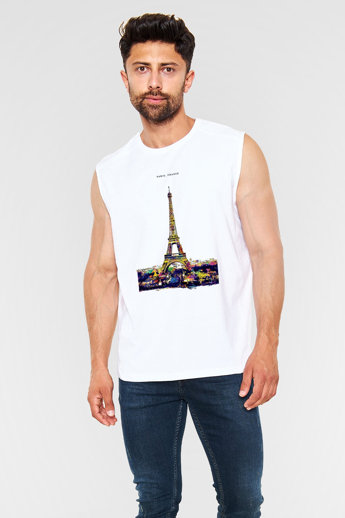 Eyfel Kulesi Beyaz Unisex Kolsuz Tişört