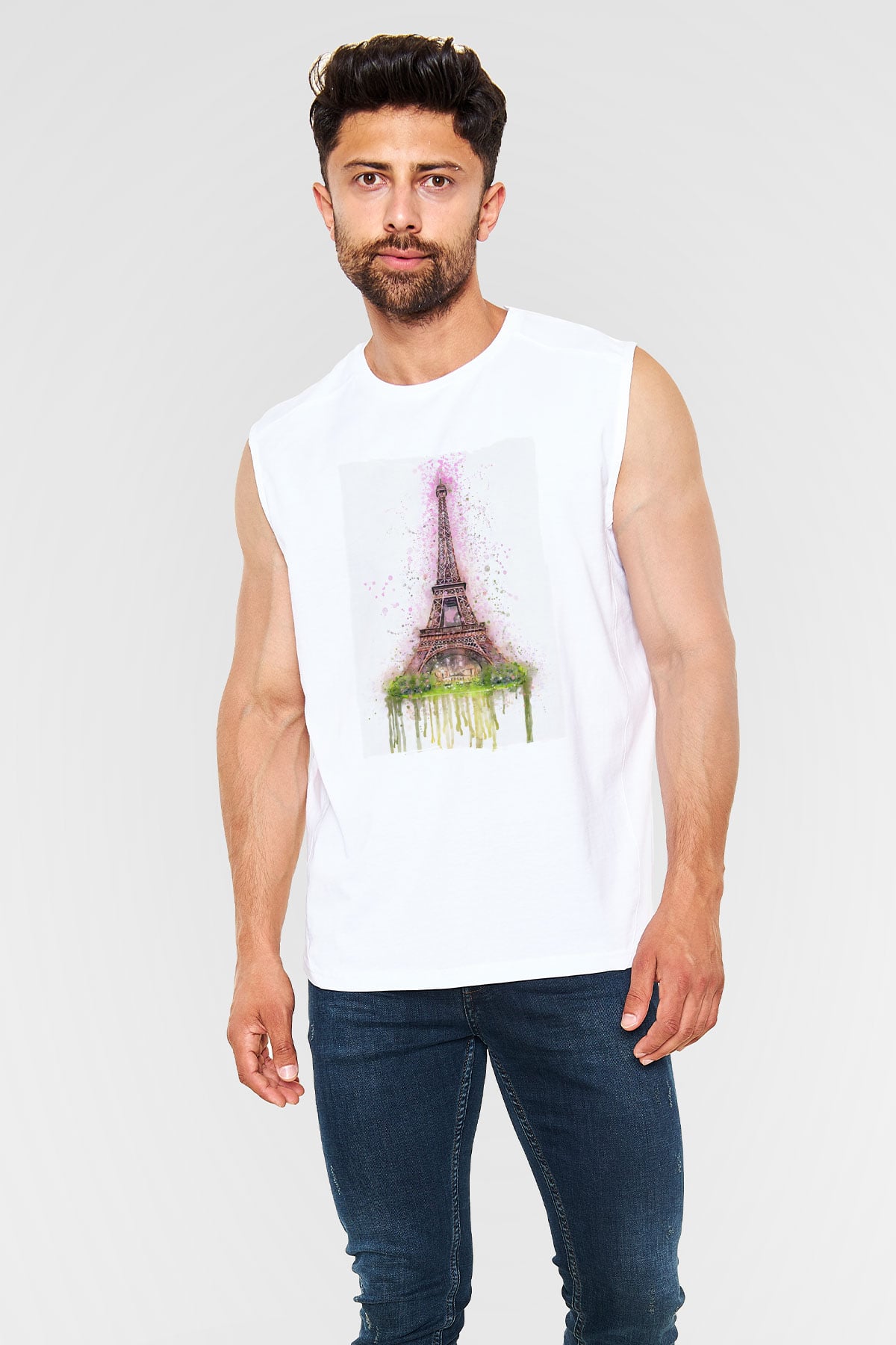 Eyfel Kulesi Beyaz Unisex Kolsuz Tişört