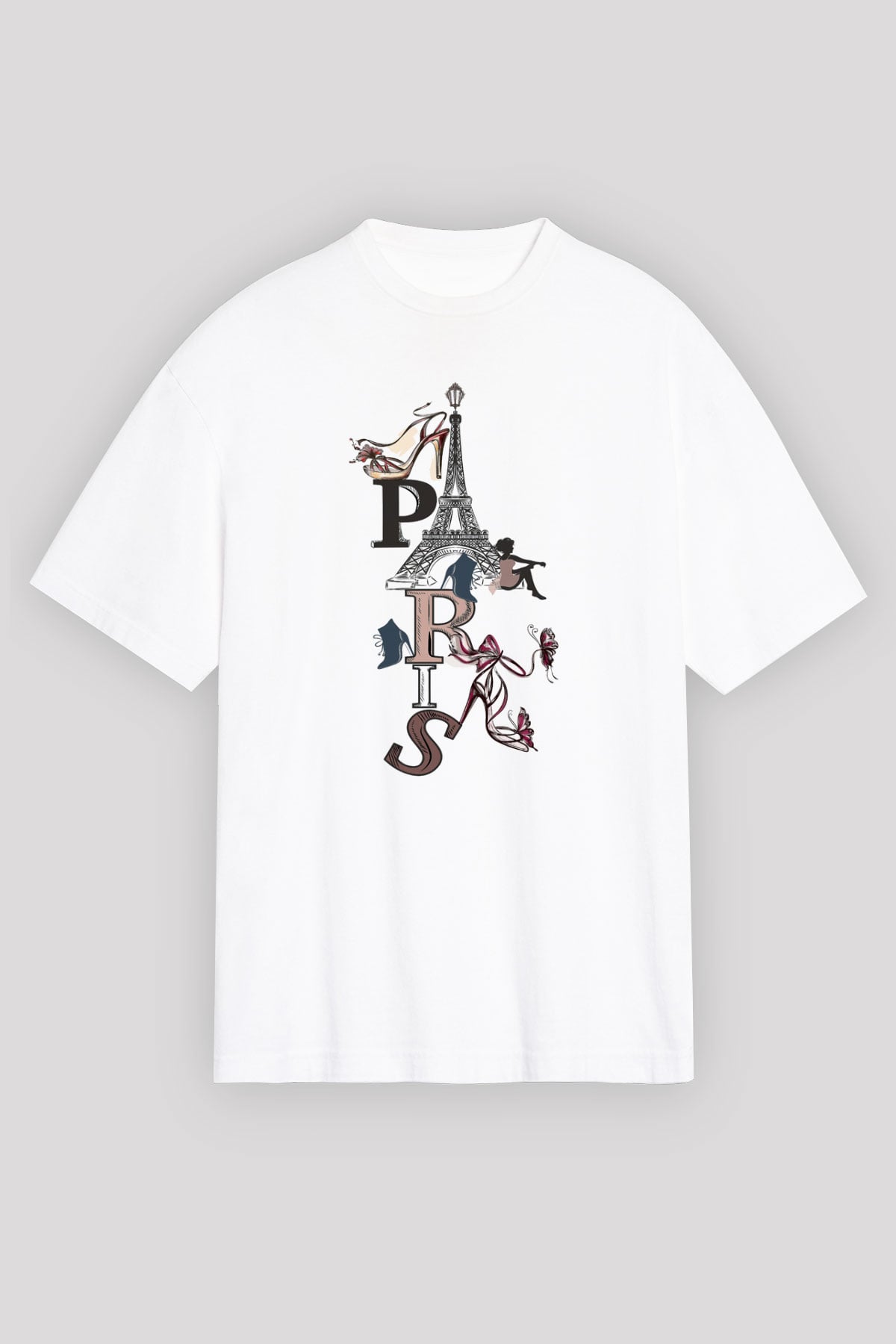 Eyfel Kulesi Beyaz Unisex Oversize Tişört T-Shirt