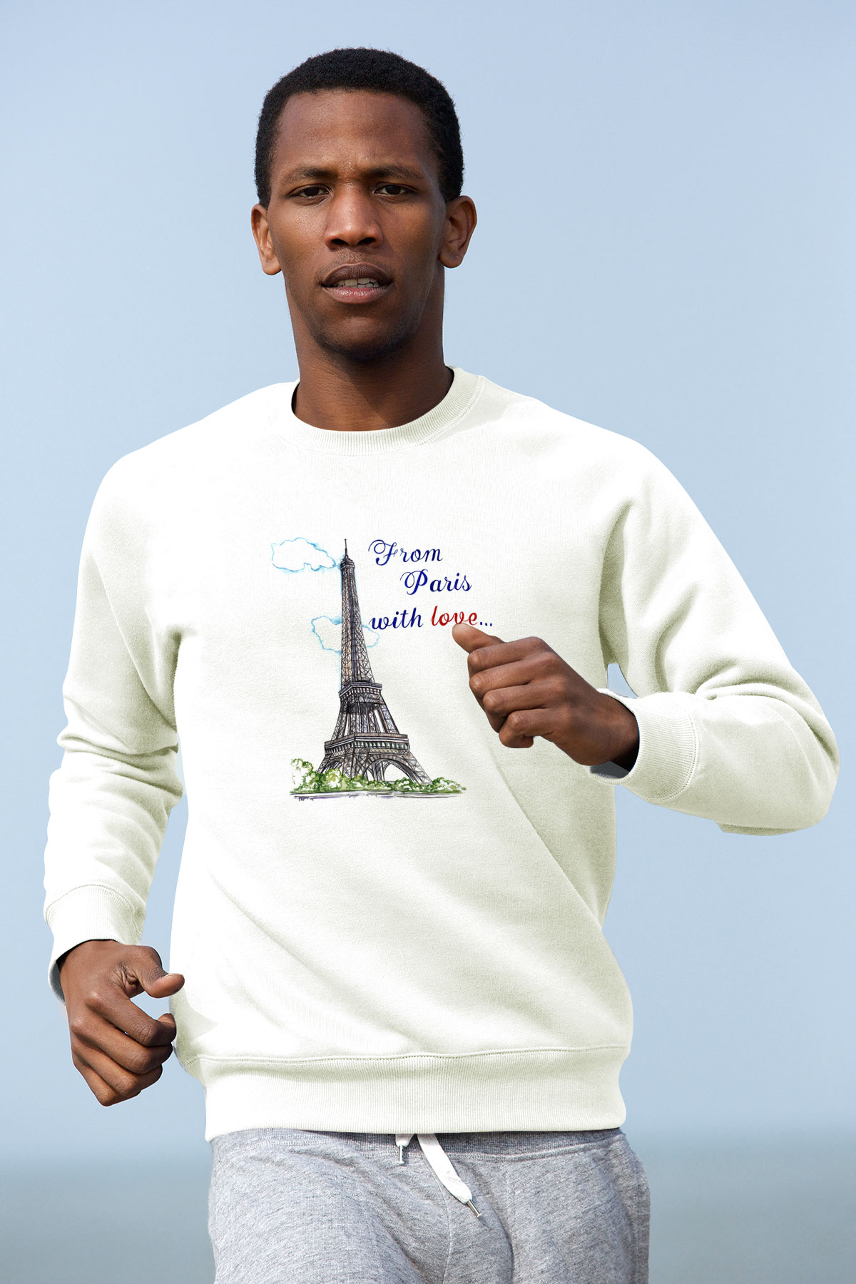 Eyfel Kulesi Beyaz Unisex Sweatshirt