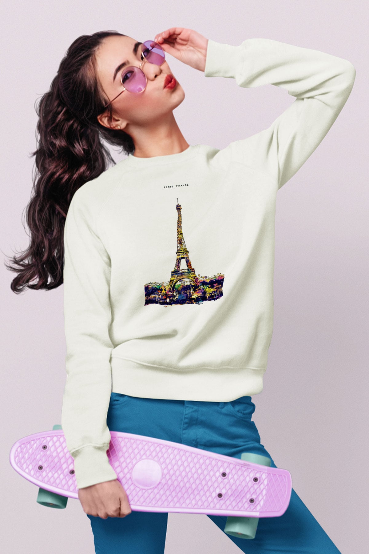 Eyfel Kulesi Beyaz Unisex Sweatshirt
