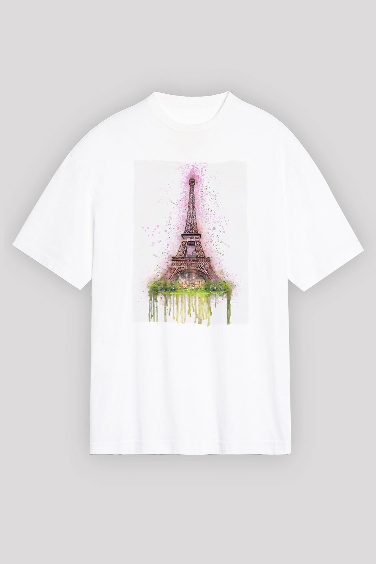 Eyfel Kulesi Beyaz Oversize Tişört Oversize T-shirt - TişörtFabrikası