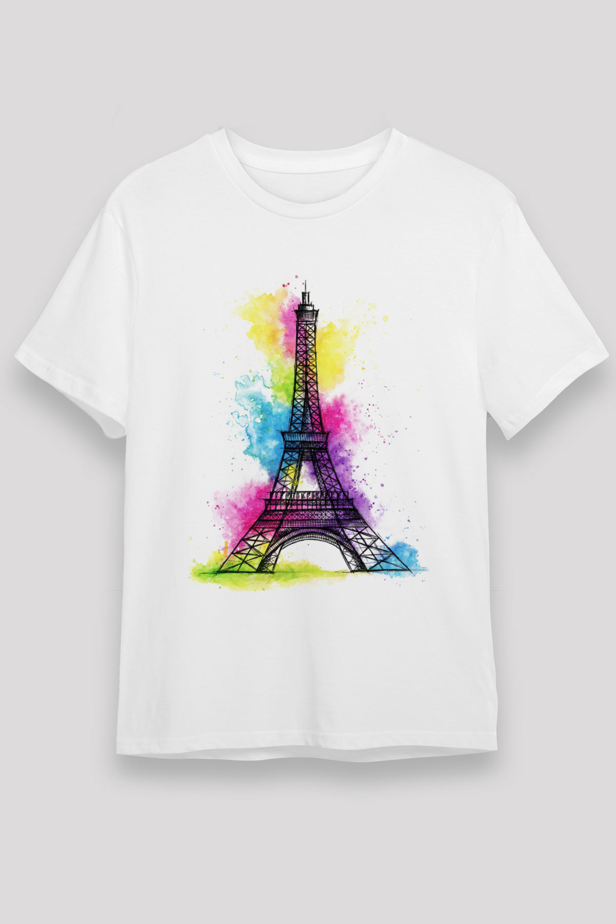 Eyfel Kulesi Beyaz Unisex Tişört T-Shirt - TişörtFabrikası