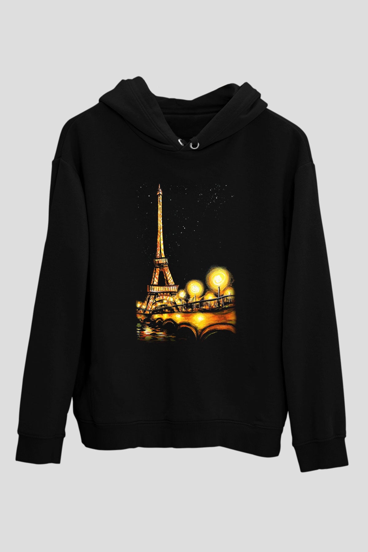 Eyfel Kulesi Siyah Unisex Hoodie