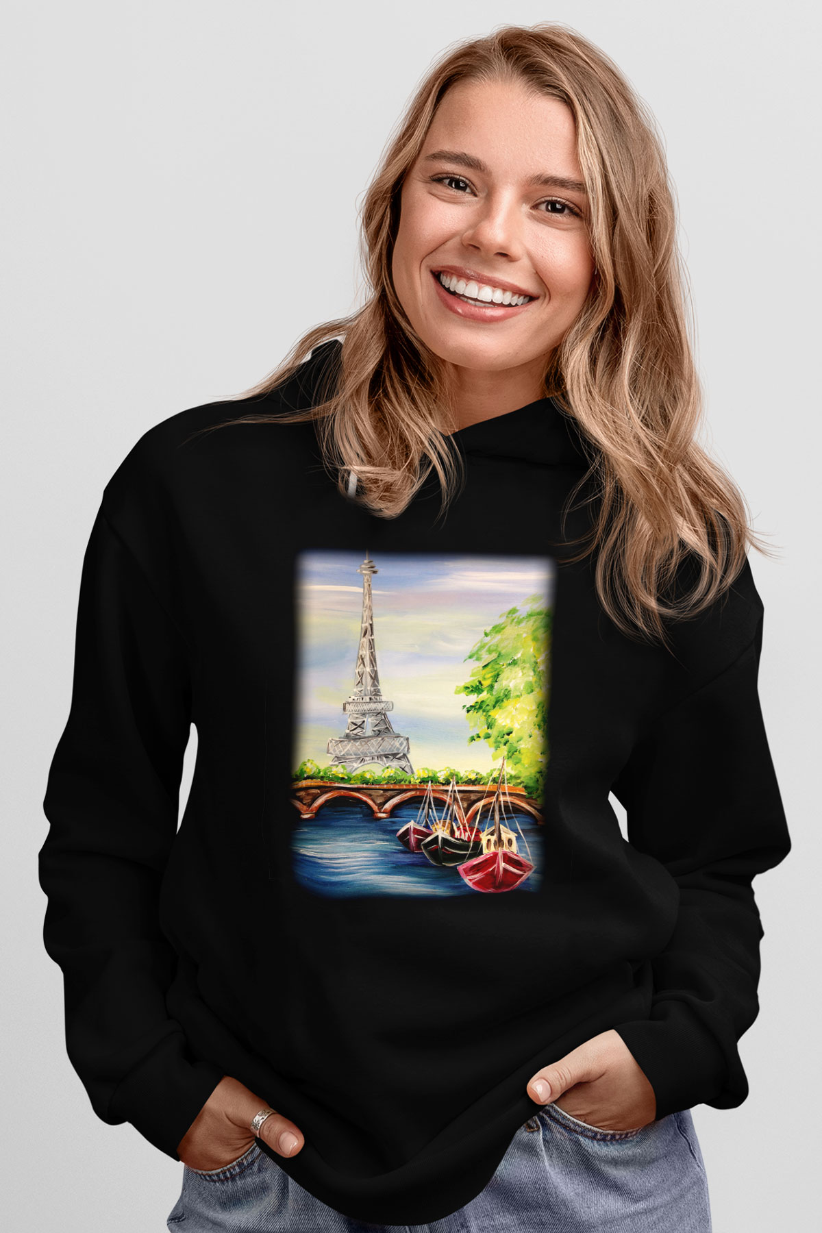 Eyfel Kulesi Siyah Unisex Hoodie