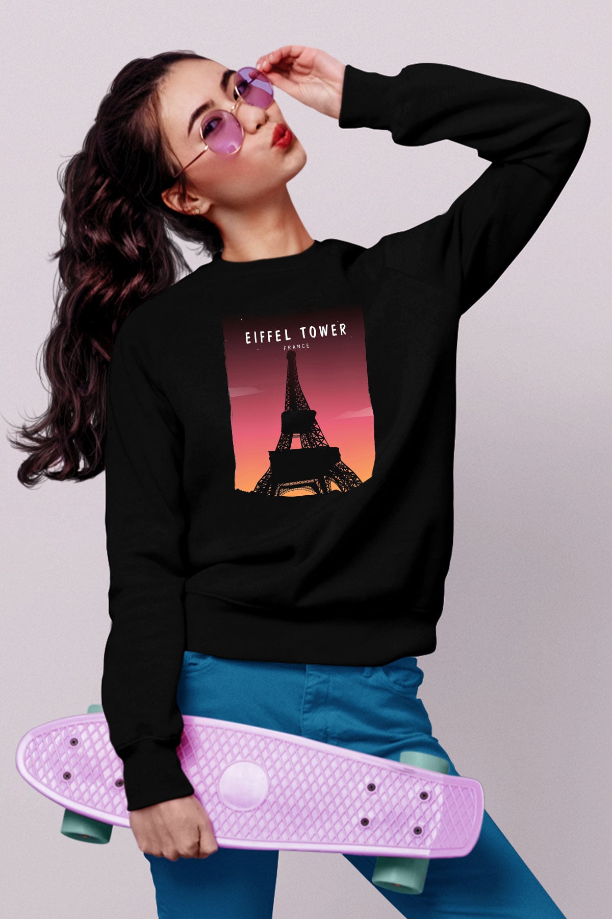 Eyfel Kulesi Siyah Unisex Sweatshirt