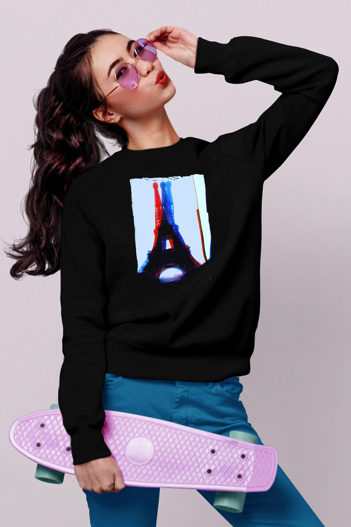 Eyfel Kulesi Siyah Unisex Sweatshirt