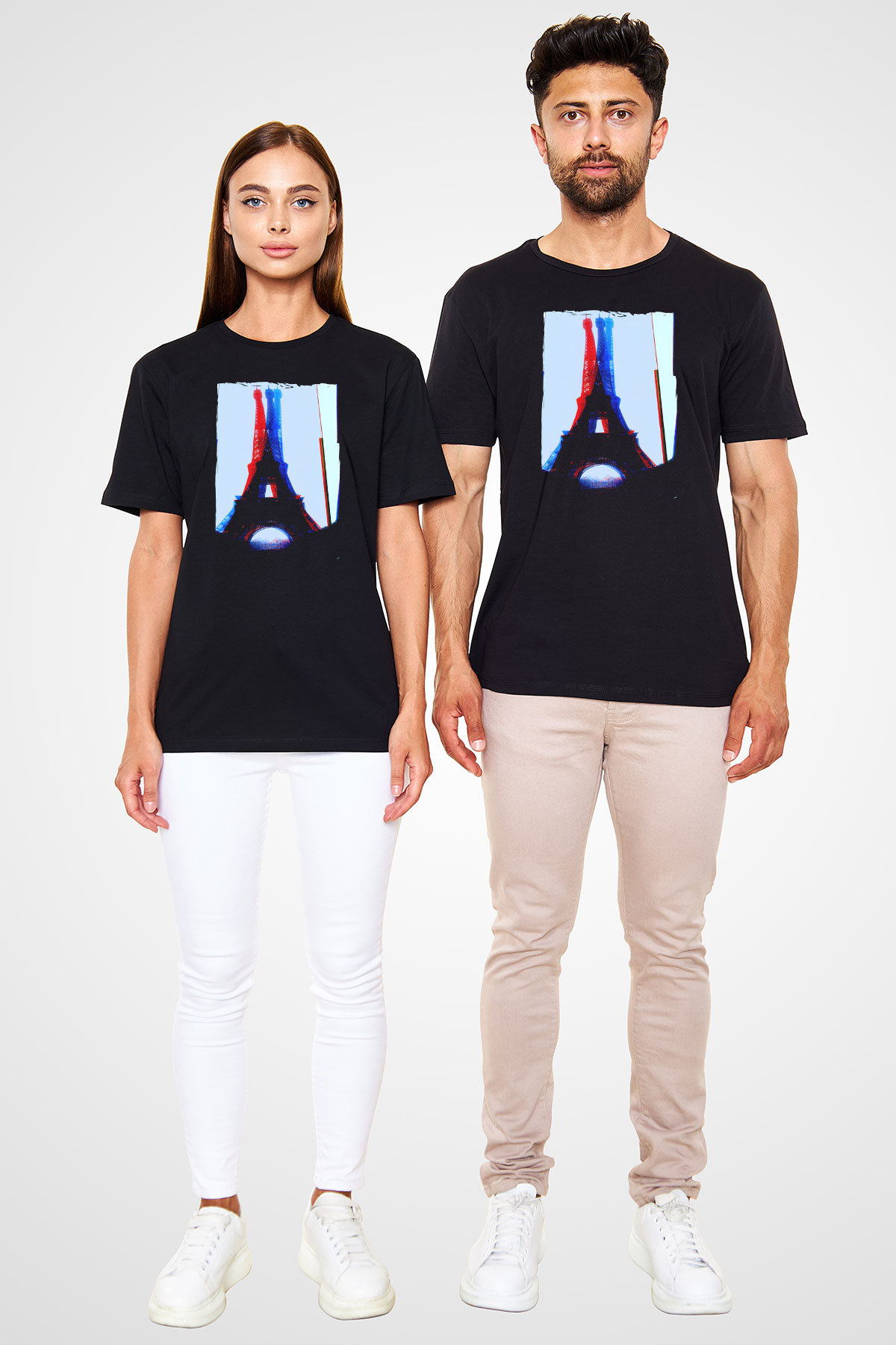 Eyfel Kulesi Siyah Unisex Tişört T-Shirt - TişörtFabrikası