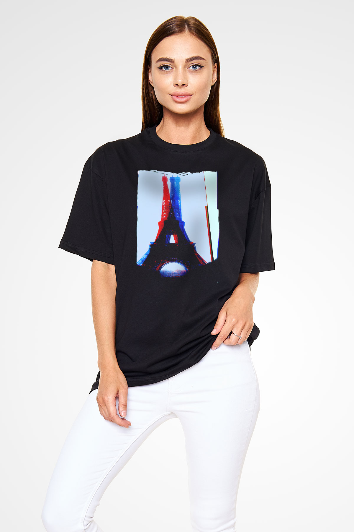Eyfel Kulesi Siyah Oversize Tişört Oversize T-shirt - TişörtFabrikası