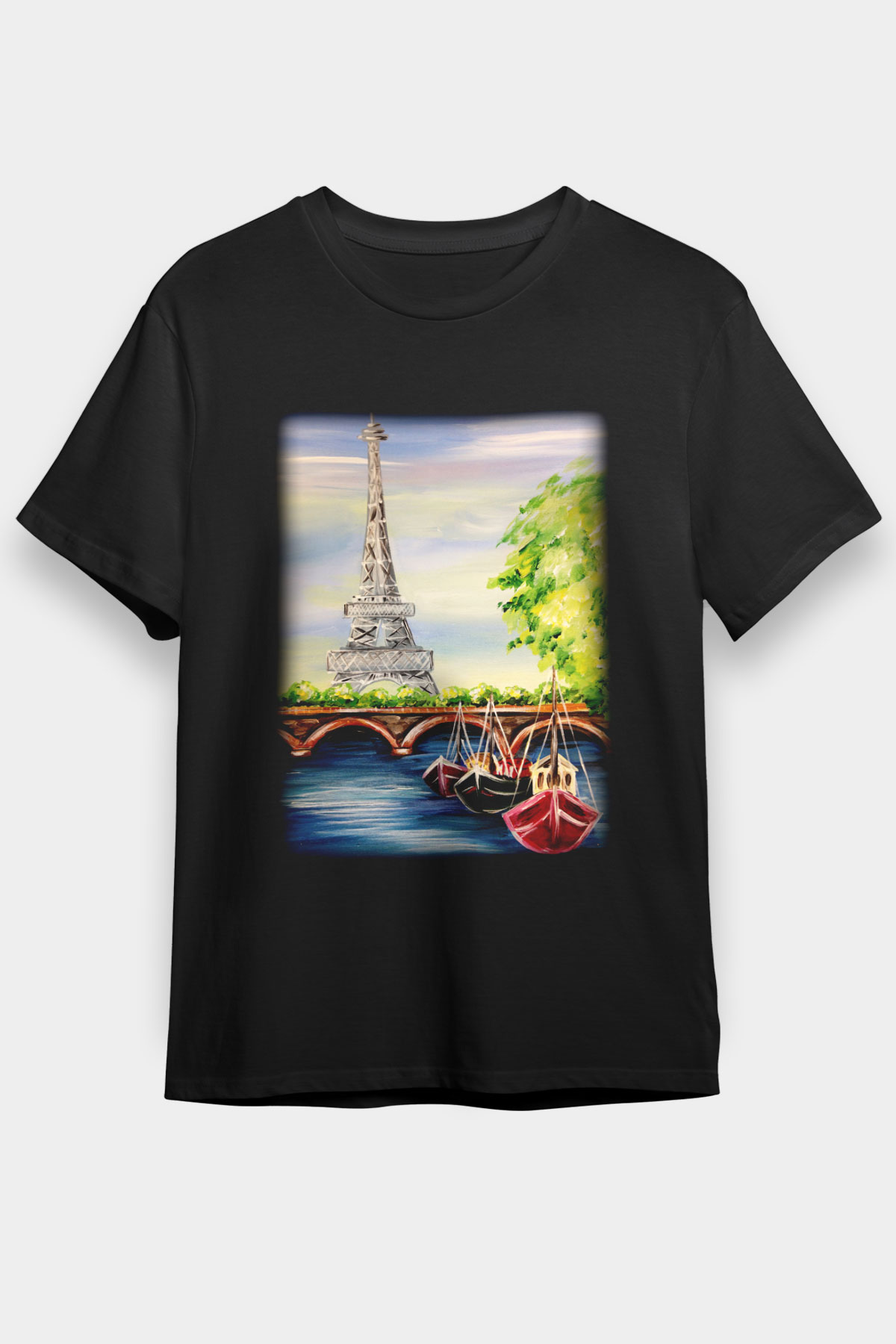 Eyfel Kulesi Siyah Unisex Tişört T-Shirt - TişörtFabrikası